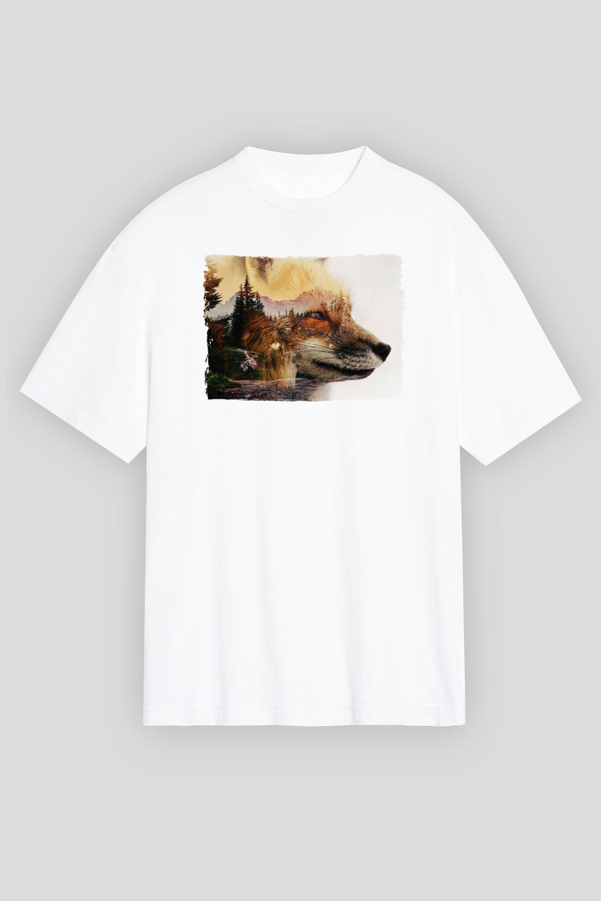 Tilki Baskılı Unisex Beyaz Tişört