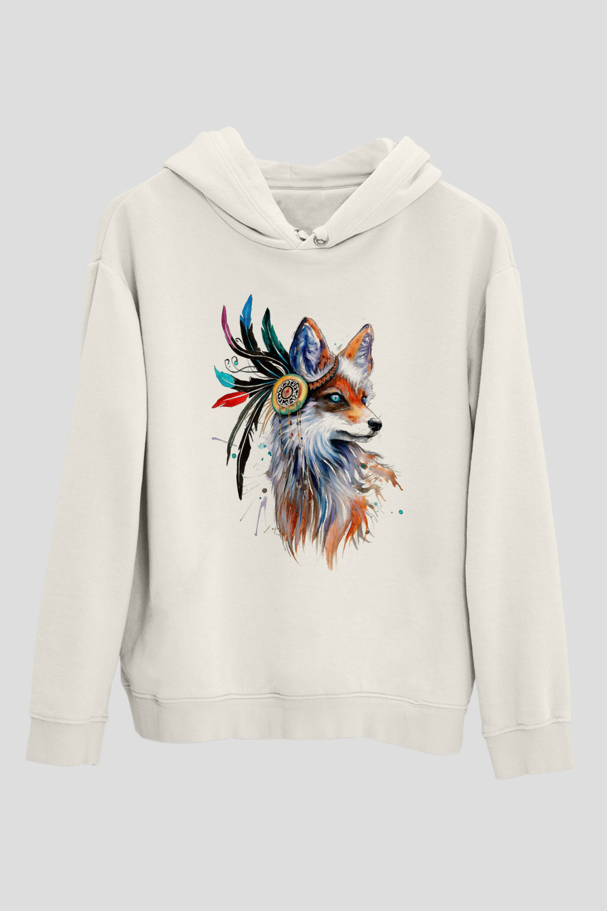 Tilki Beyaz Unisex Kapşonlu Sweatshirt