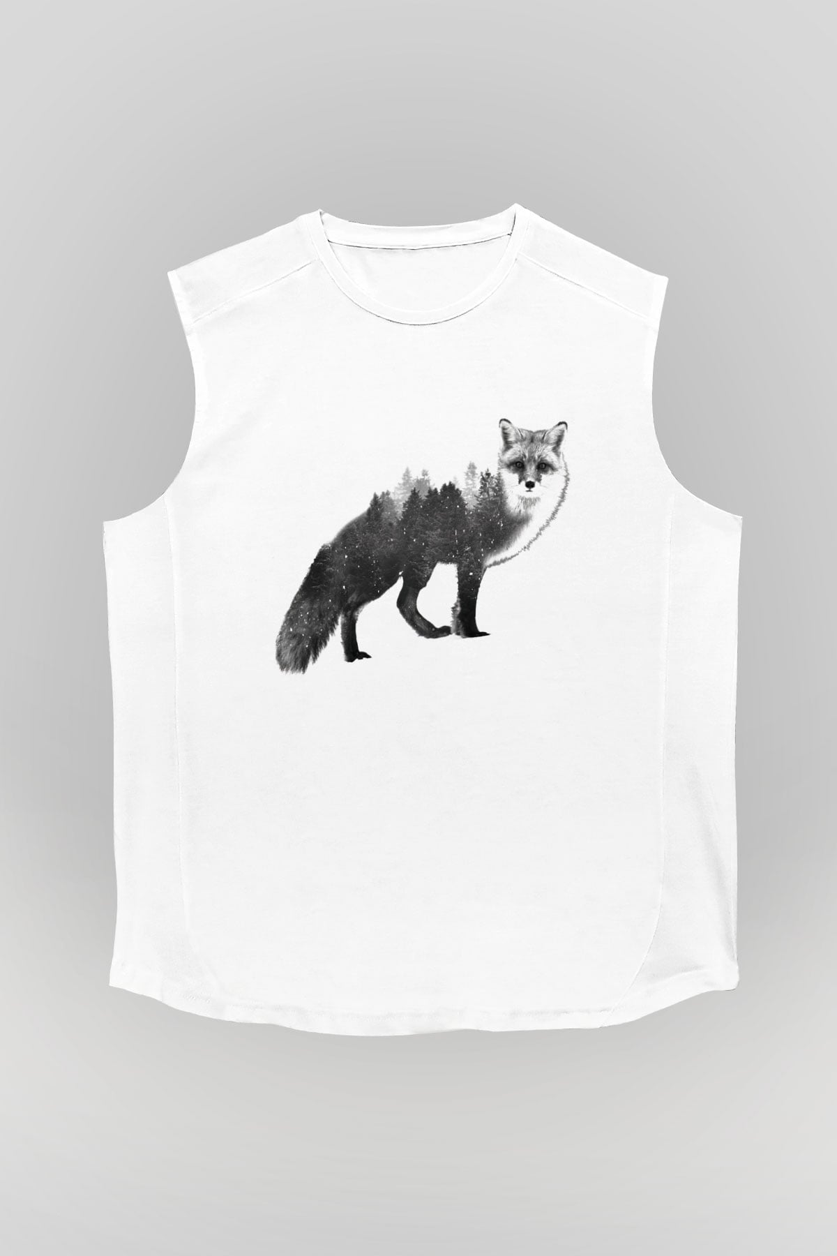 Tilki Beyaz Unisex Kolsuz Tişört