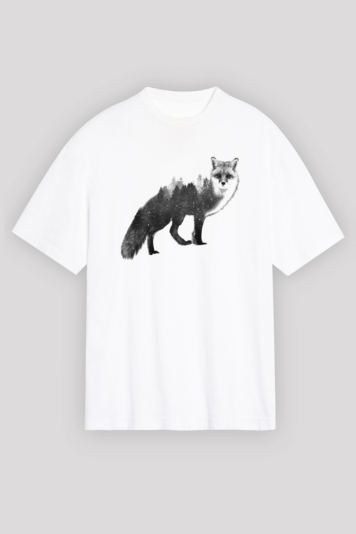Tilki Beyaz Unisex Oversize Tişört T-Shirt