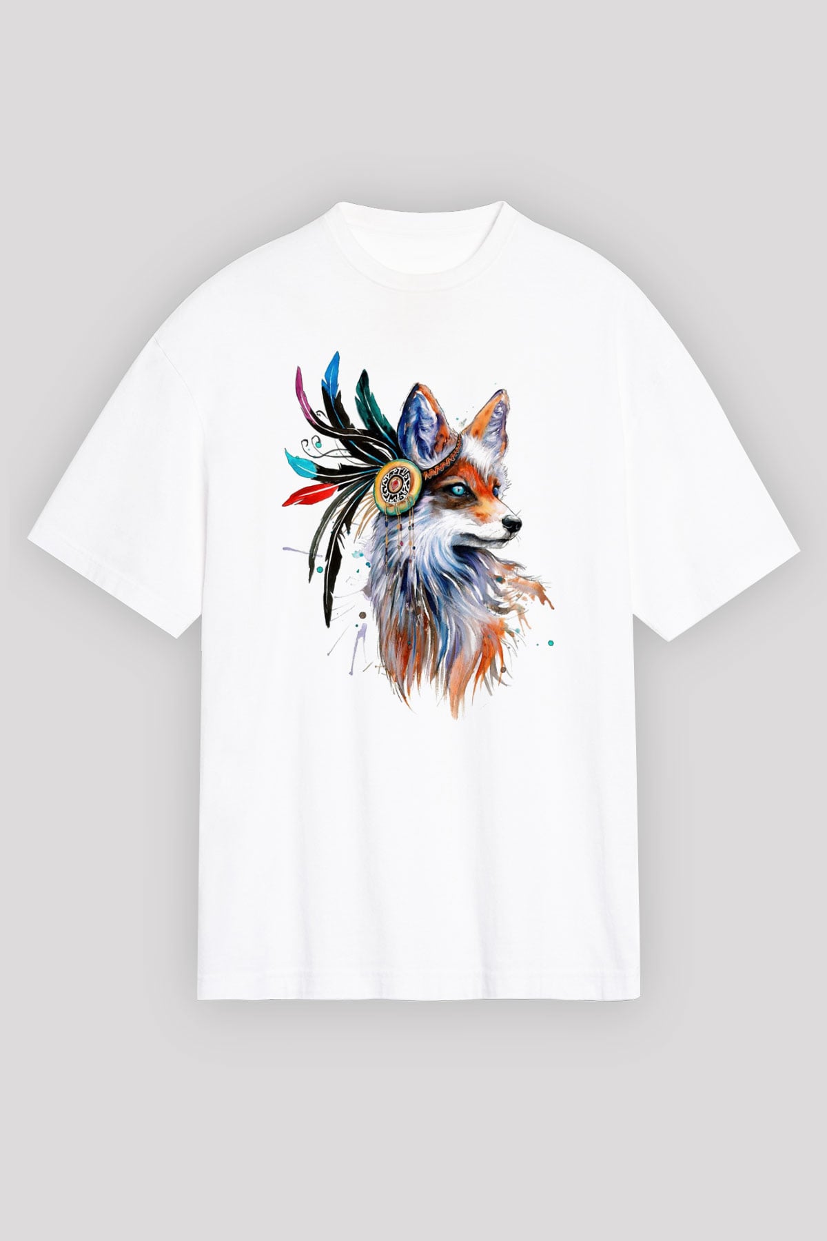 Tilki Beyaz Unisex Oversize Tişört T-Shirt