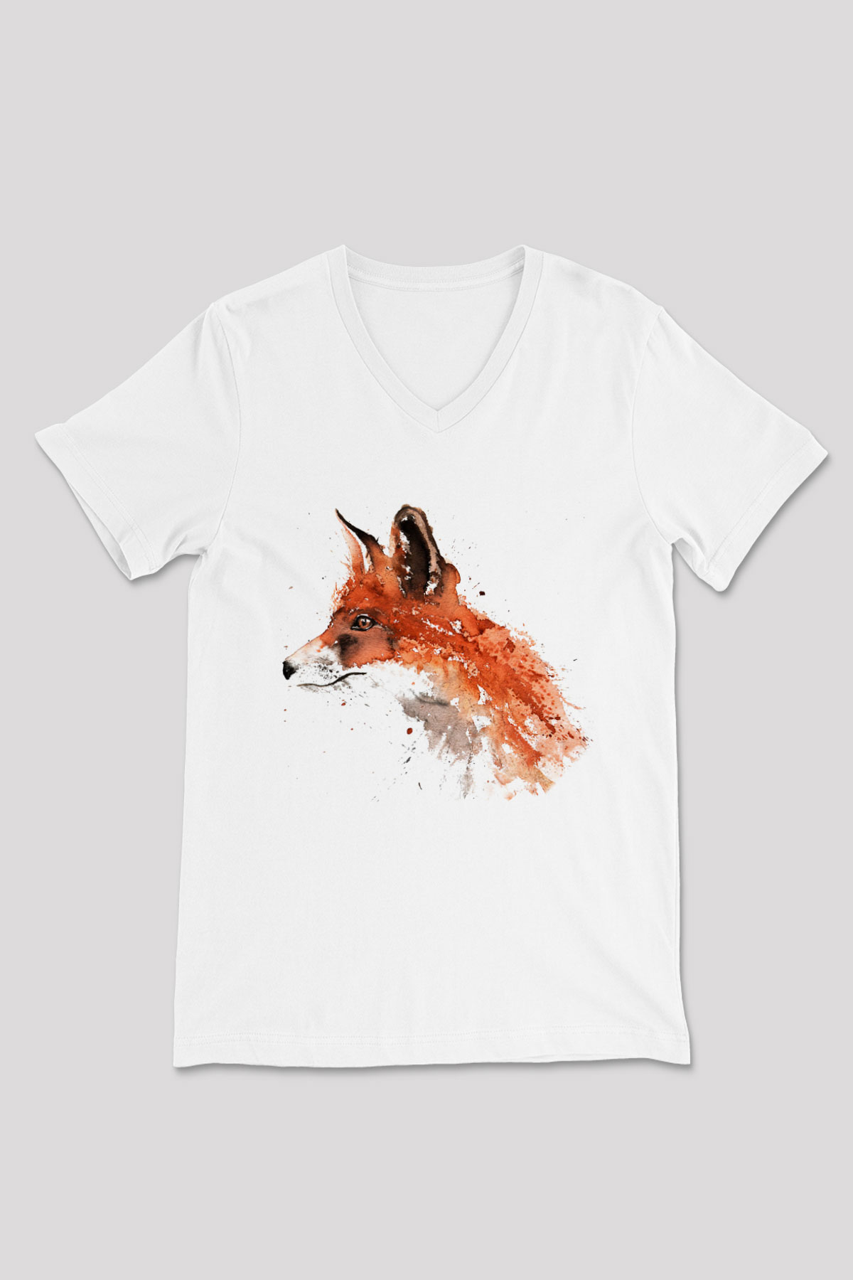 Tilki Beyaz Unisex V Yaka Tişört T-Shirt