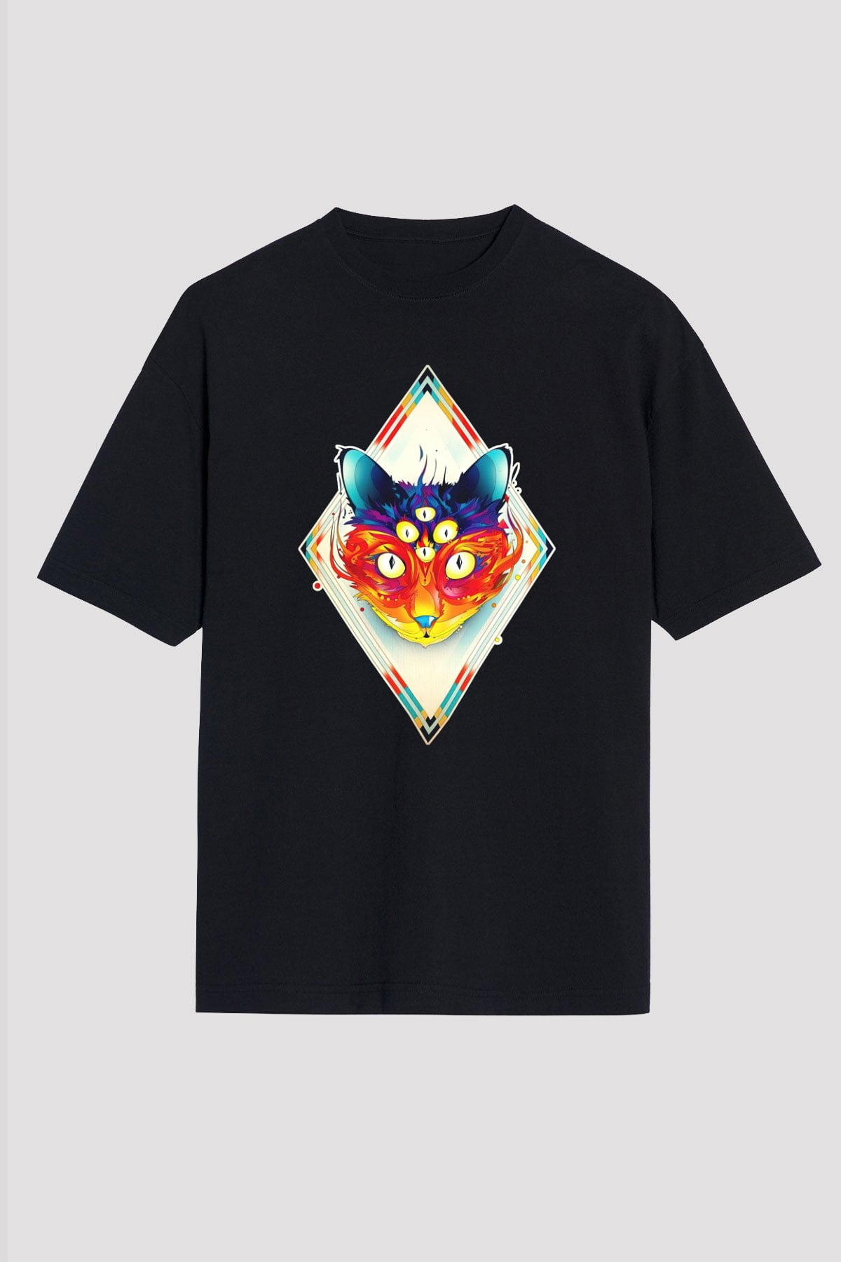 Tilki Siyah Unisex Oversize Tişört T-Shirt