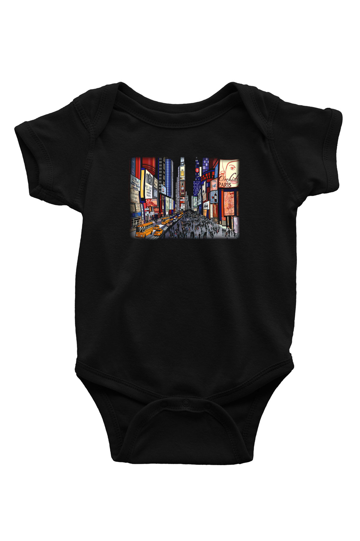 Times Square Baskılı Siyah Bebek Body - Zıbın