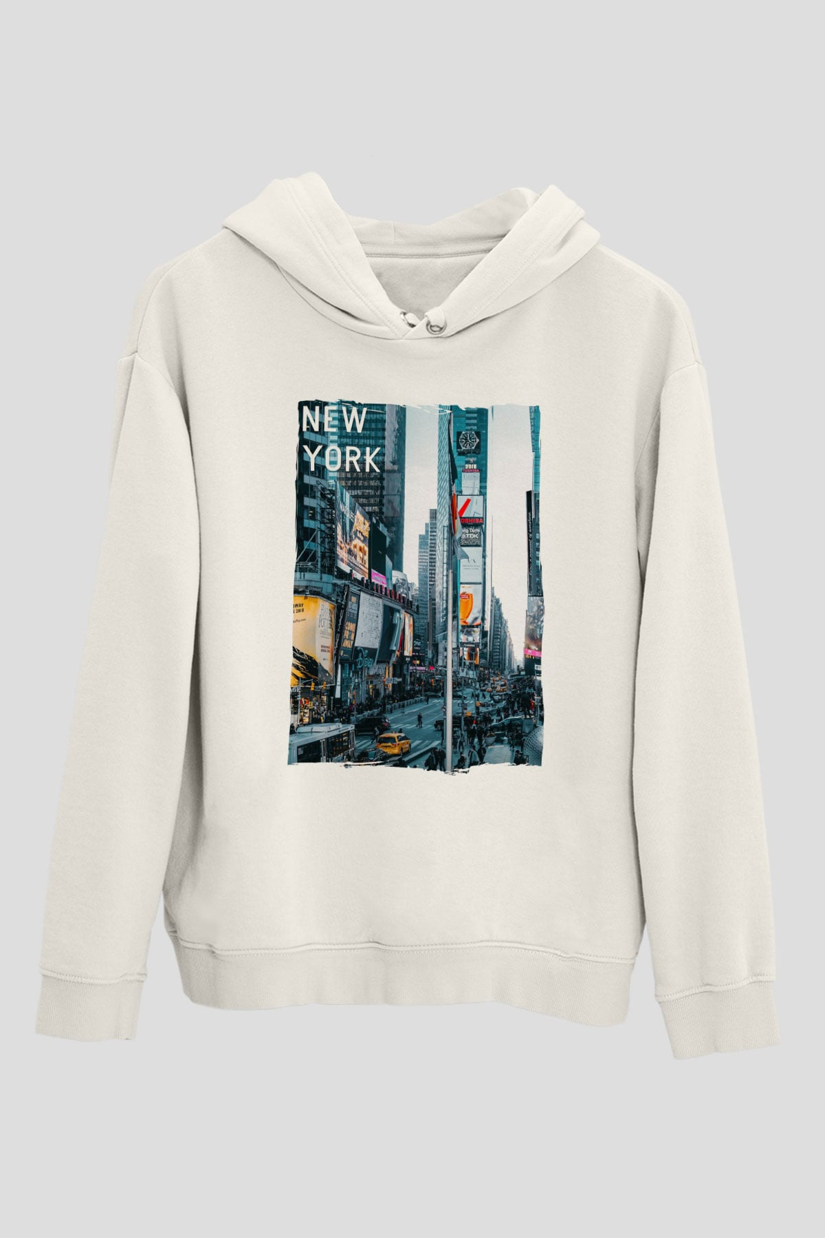 Times Square Beyaz Unisex Hoodie
