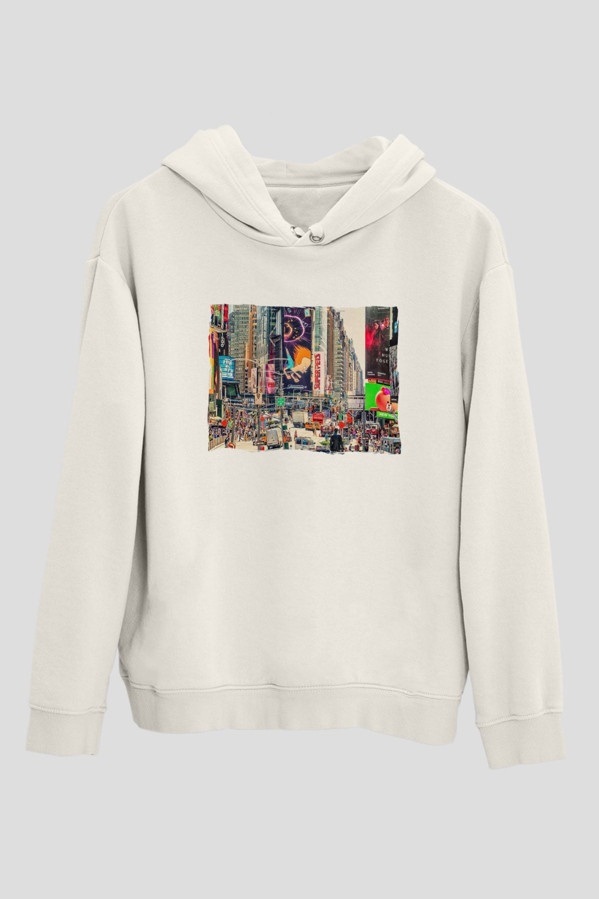 Times Square Beyaz Unisex Hoodie