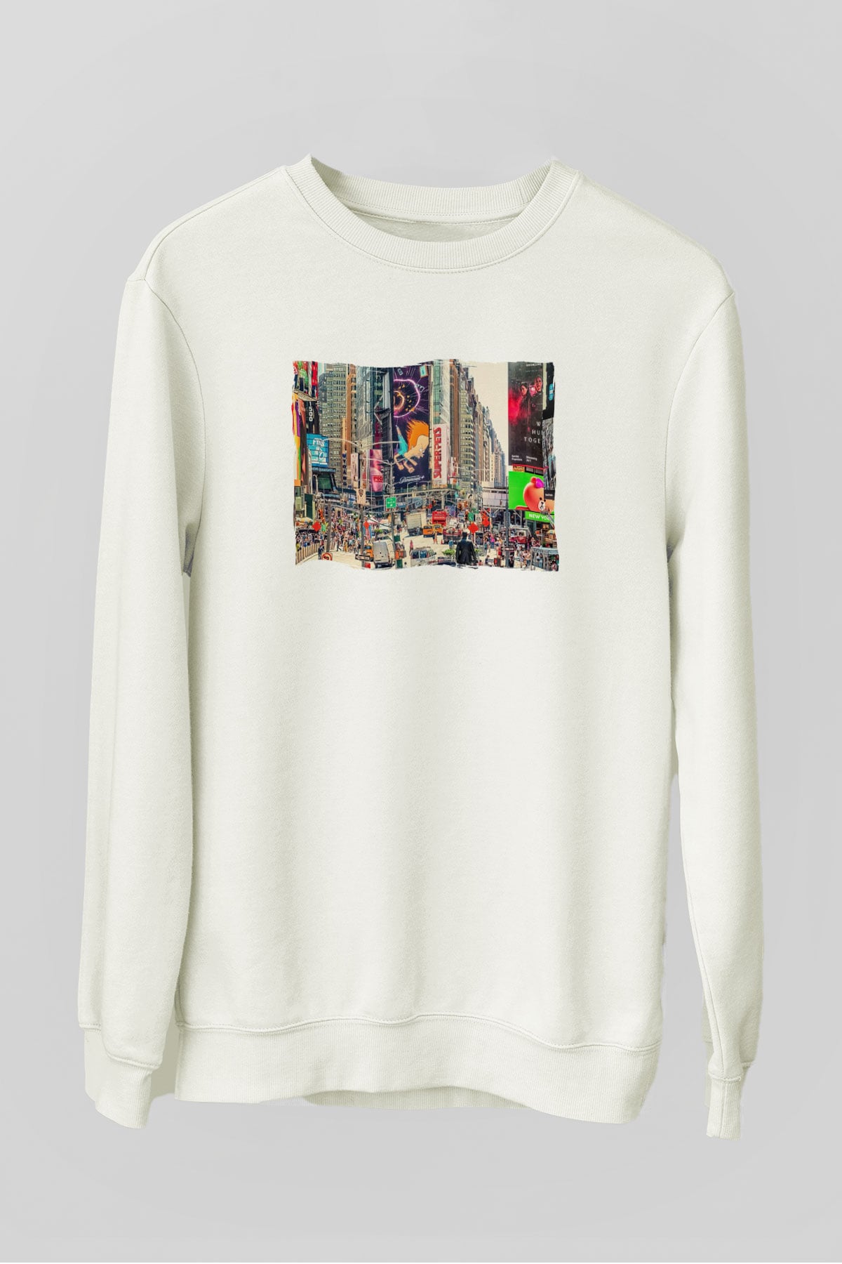 Times Square Beyaz Unisex Sweatshirt