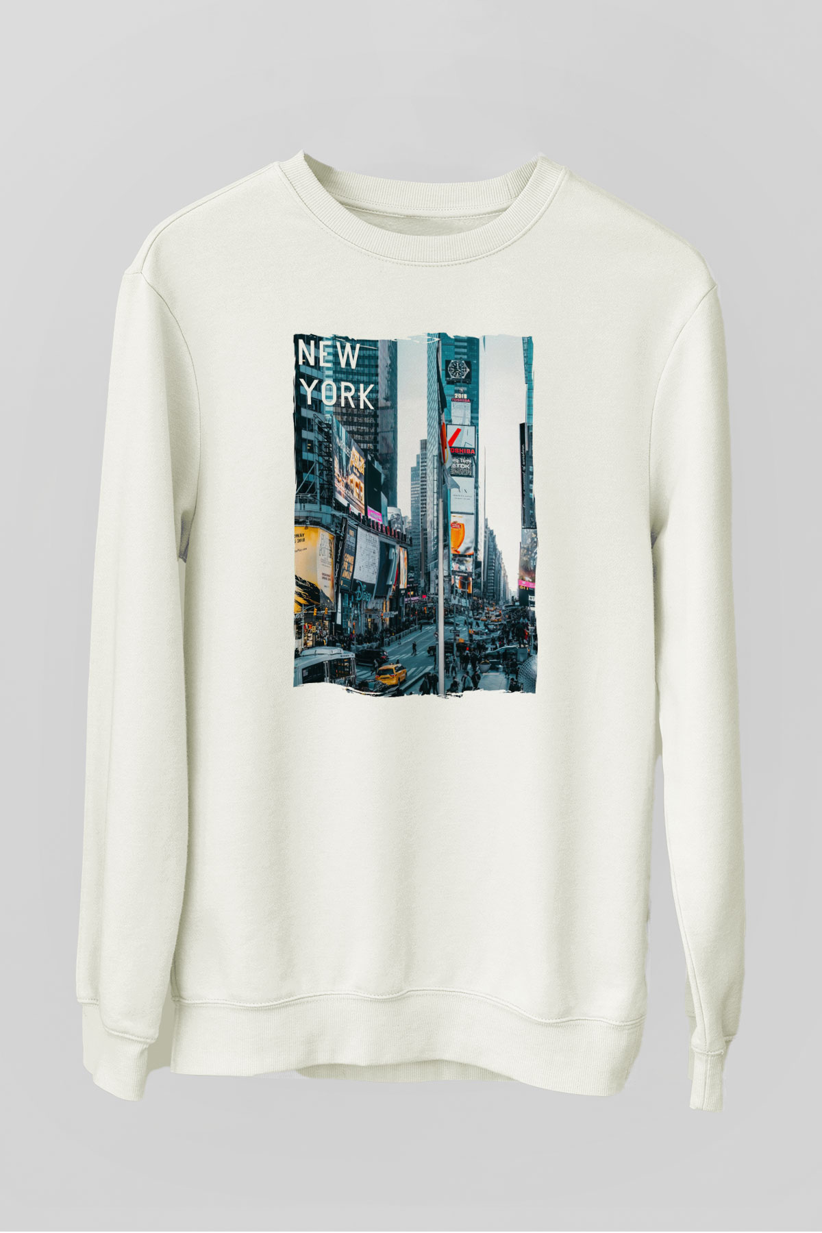 Times Square Beyaz Unisex Sweatshirt