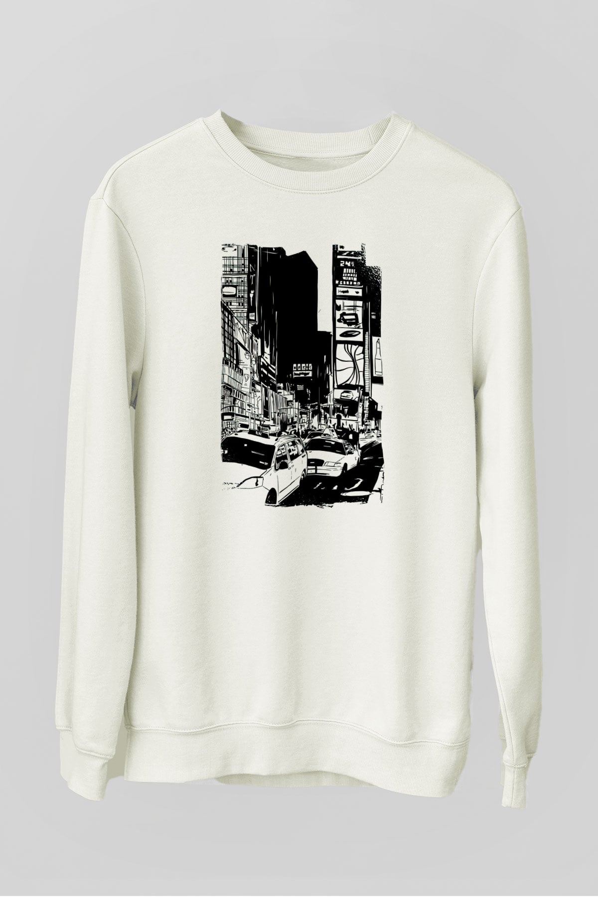 Times Square Beyaz Unisex Sweatshirt