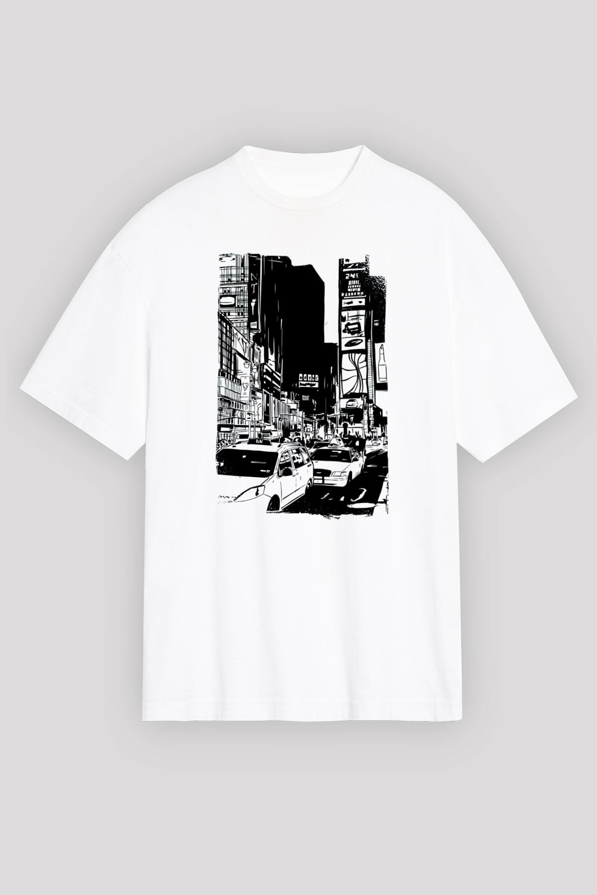 Times Square Beyaz Unisex Tişört T-Shirt - TişörtFabrikası