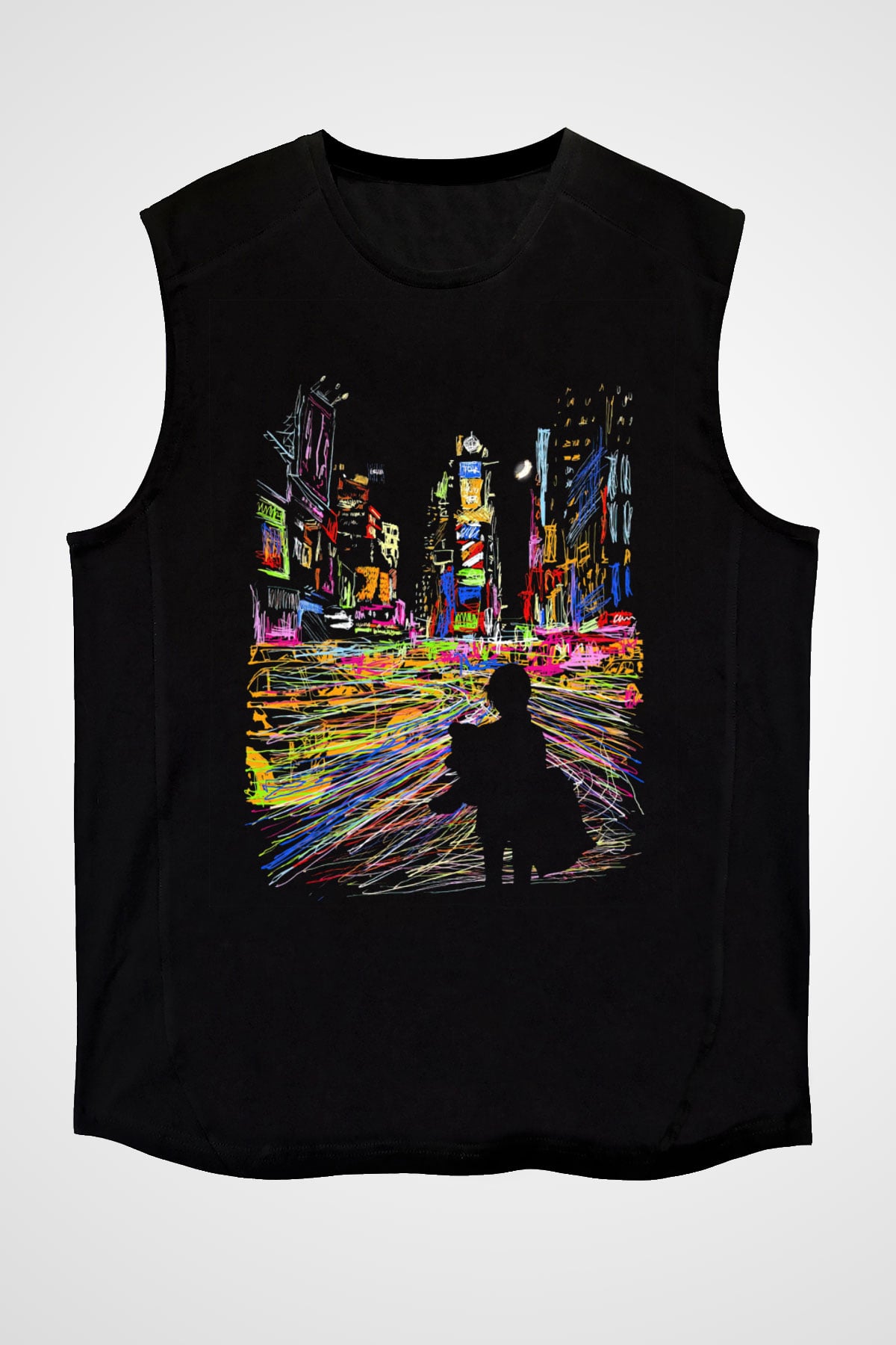 Times Square Siyah Unisex Kolsuz Tişört
