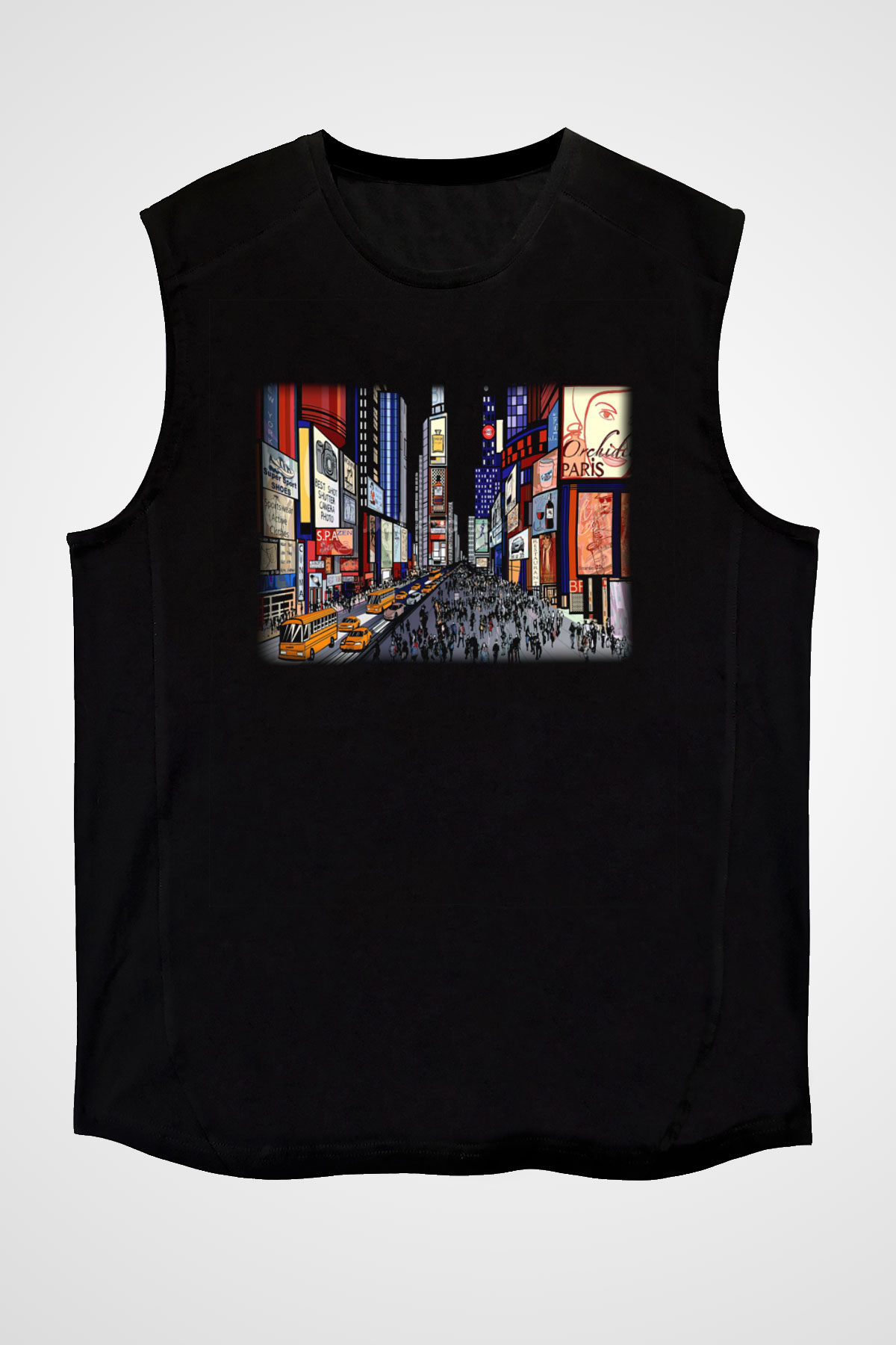 Times Square Siyah Unisex Kolsuz Tişört