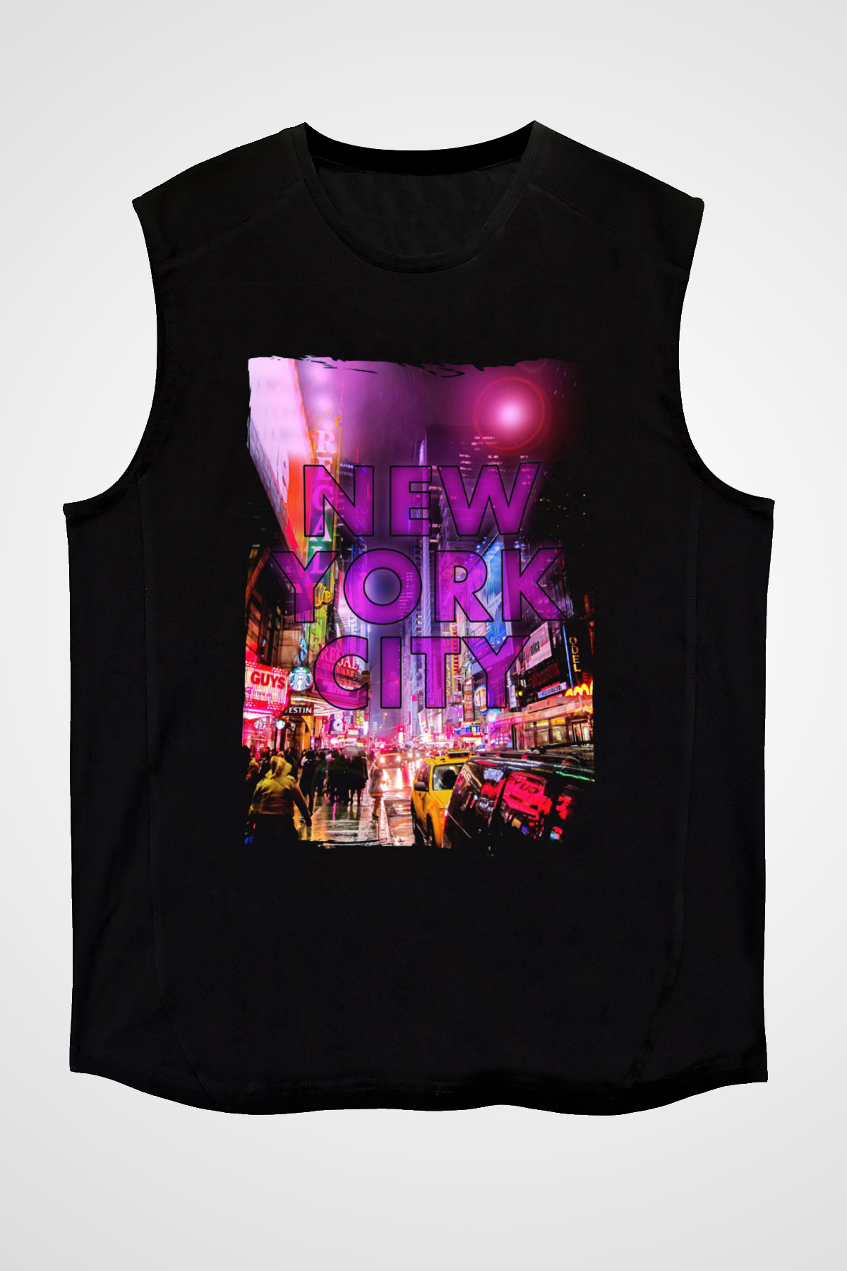 Times Square Siyah Unisex Kolsuz Tişört