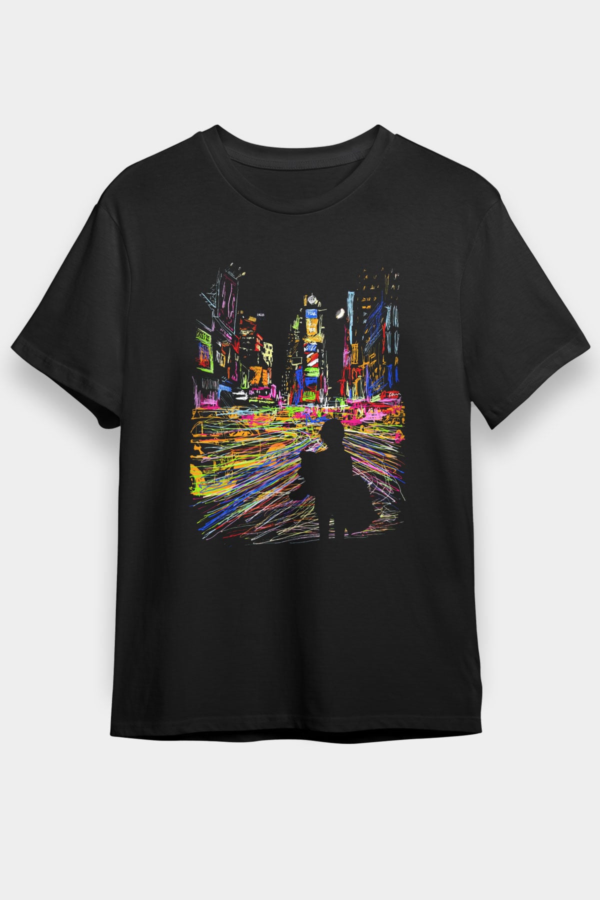 Times Square Siyah Unisex Tişört T-Shirt - TişörtFabrikası