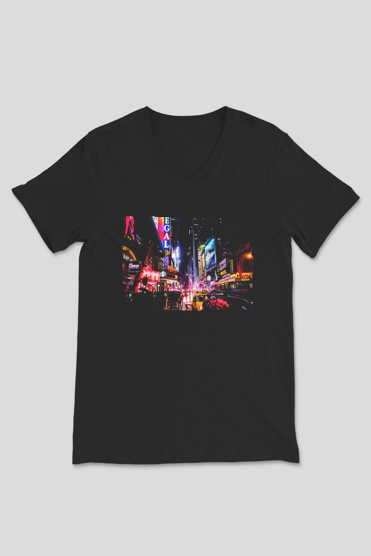 Times Square Siyah Unisex V Yaka Tişört
