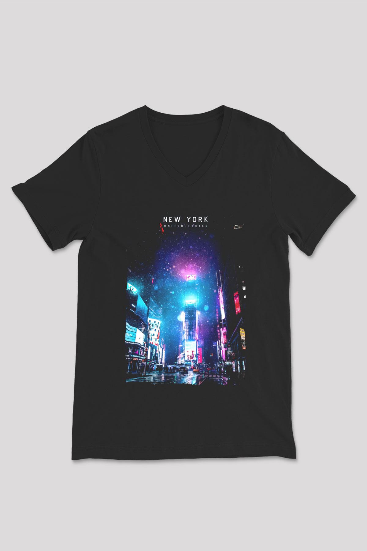 Times Square Siyah Unisex V Yaka Tişört