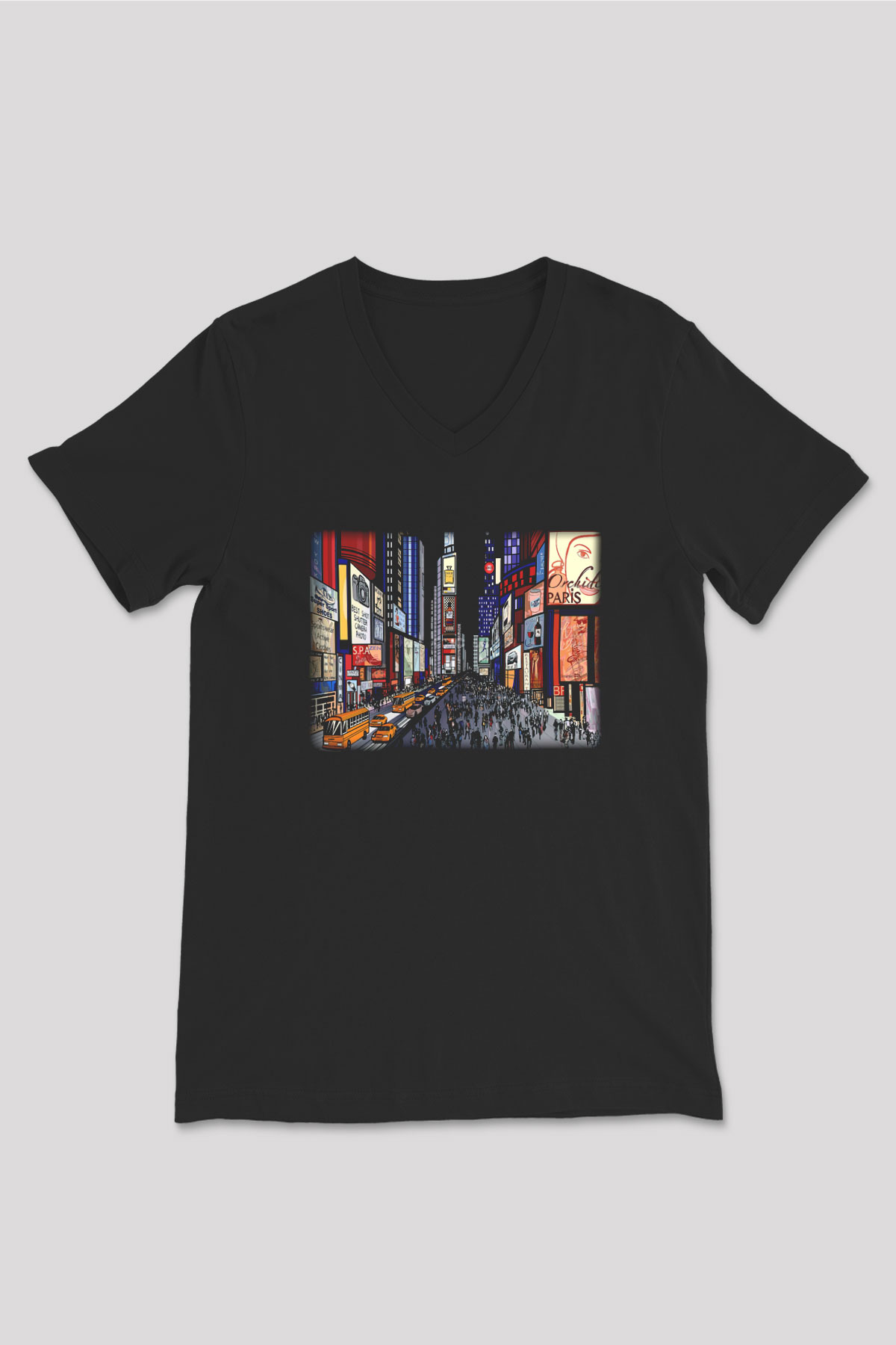Times Square Siyah Unisex V Yaka Tişört T-Shirt