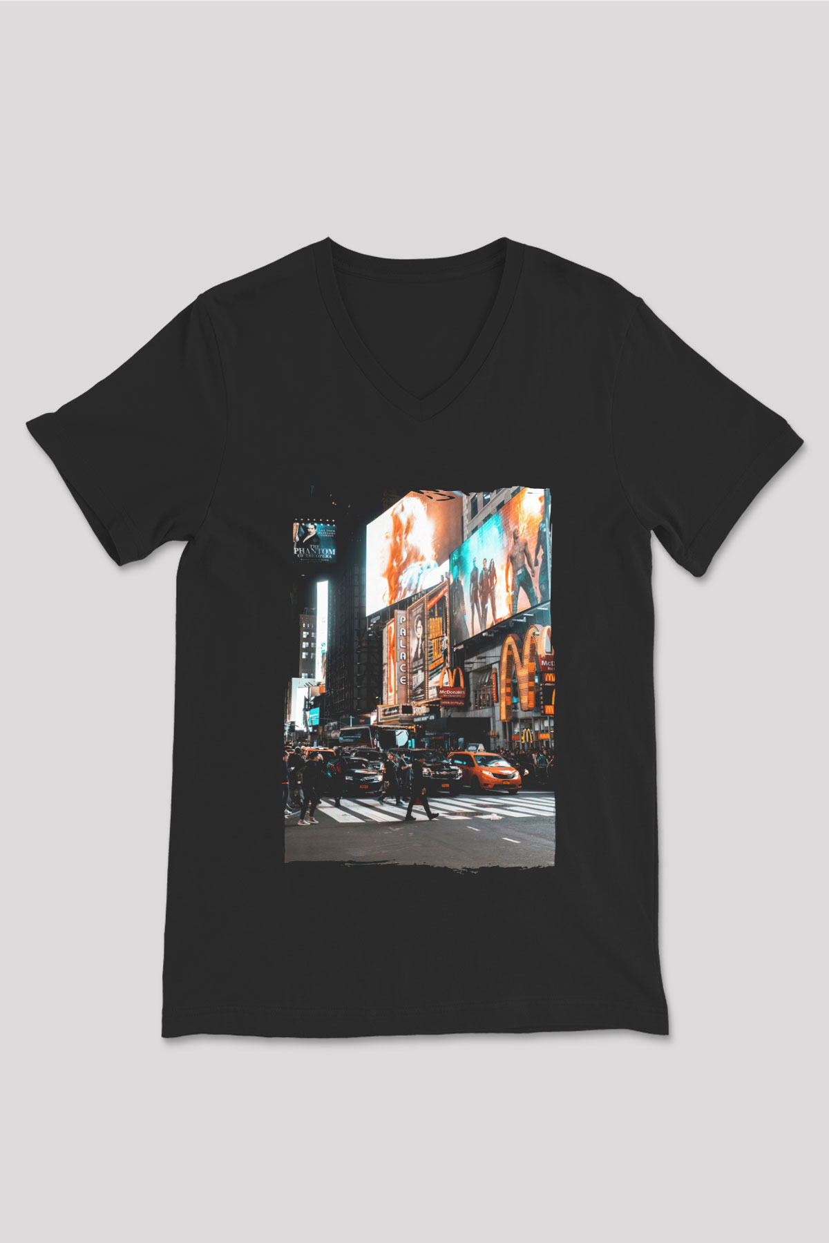Times Square Siyah Unisex V Yaka Tişört