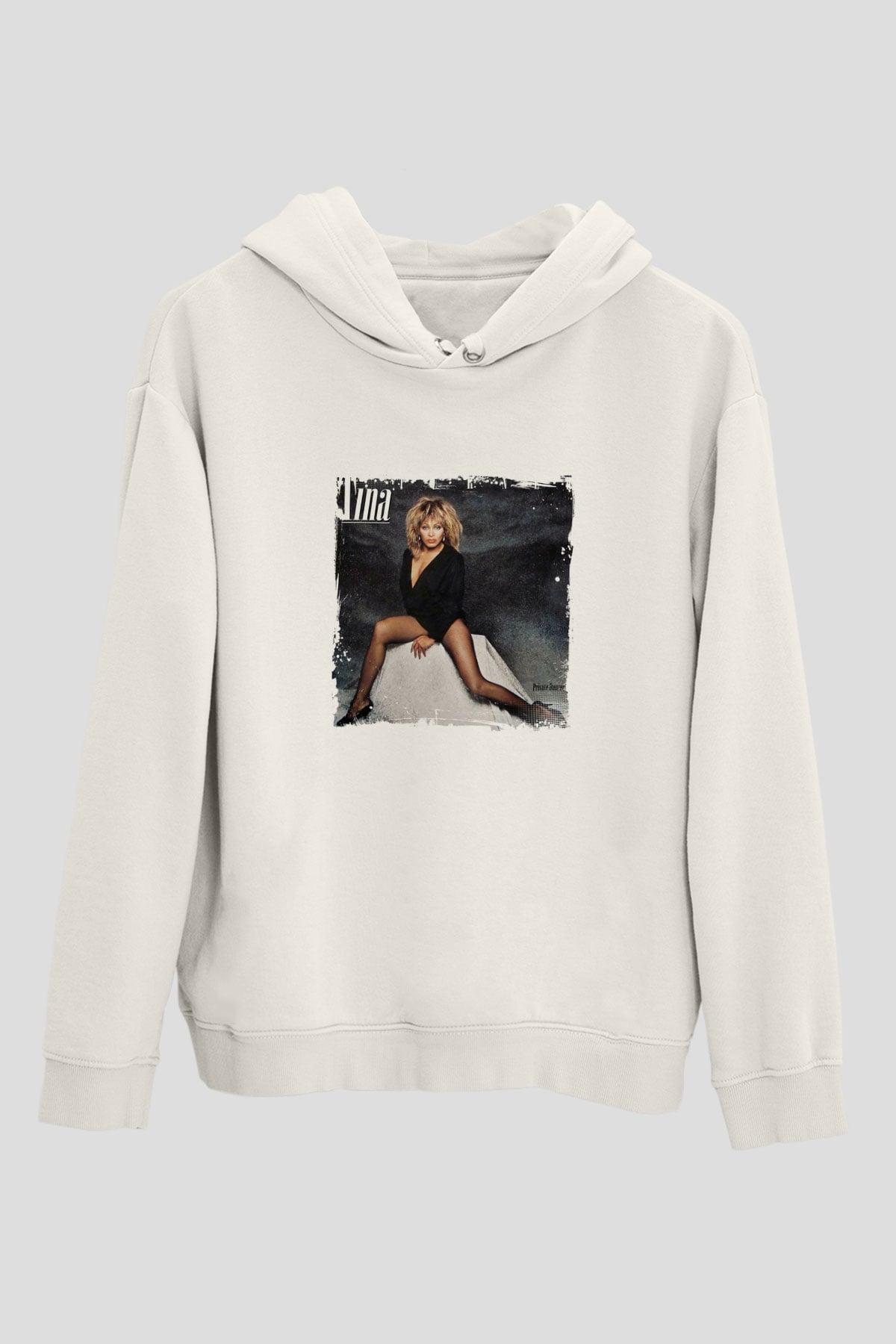 Tine Turner Baskılı Unisex Beyaz Kapüşonlu Sweatshirt