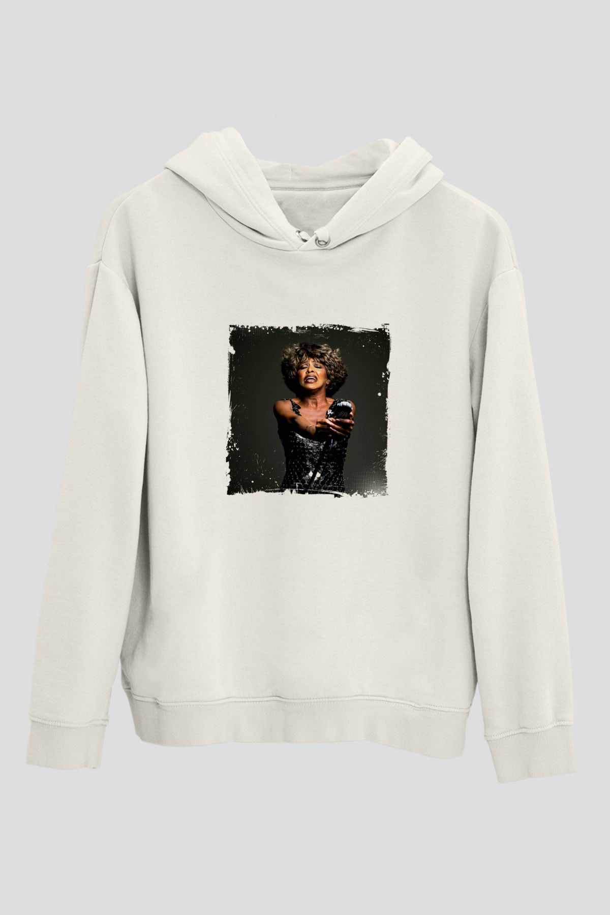 Tine Turner Baskılı Unisex Beyaz Kapüşonlu Sweatshirt
