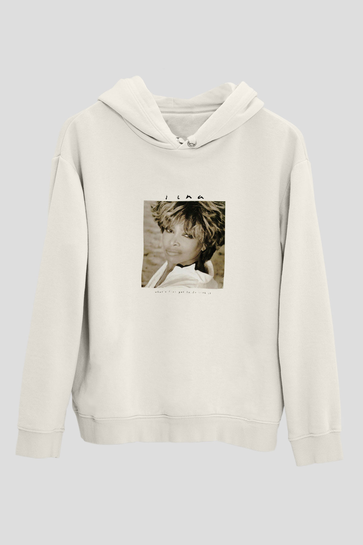 Tine Turner Baskılı Unisex Beyaz Kapüşonlu Sweatshirt