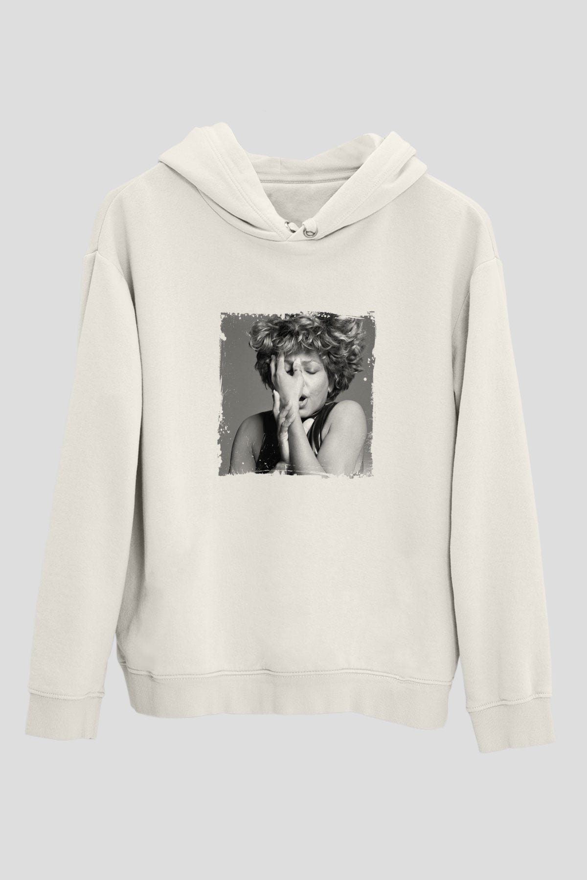 Tine Turner Baskılı Unisex Beyaz Kapüşonlu Sweatshirt