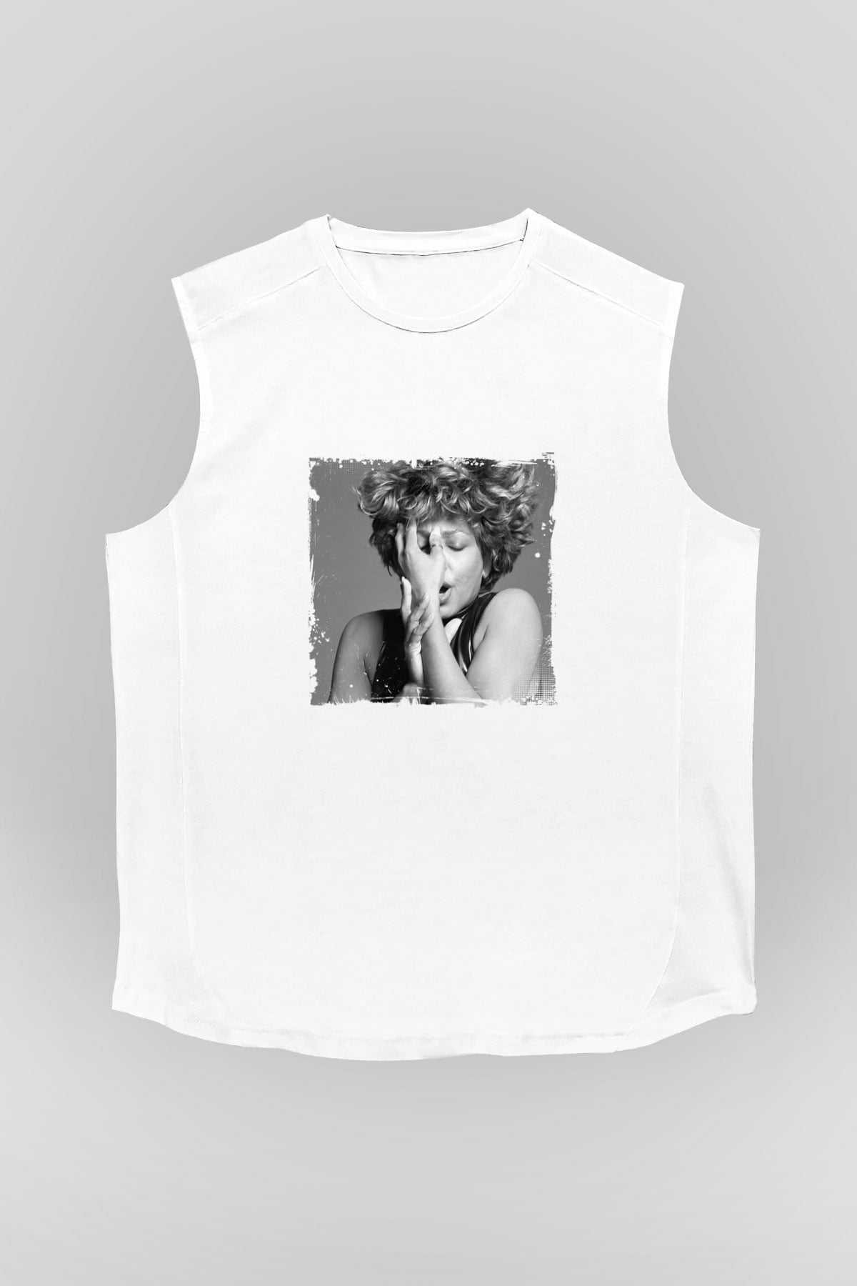 Tine Turner Baskılı Unisex Beyaz Kolsuz Tişört