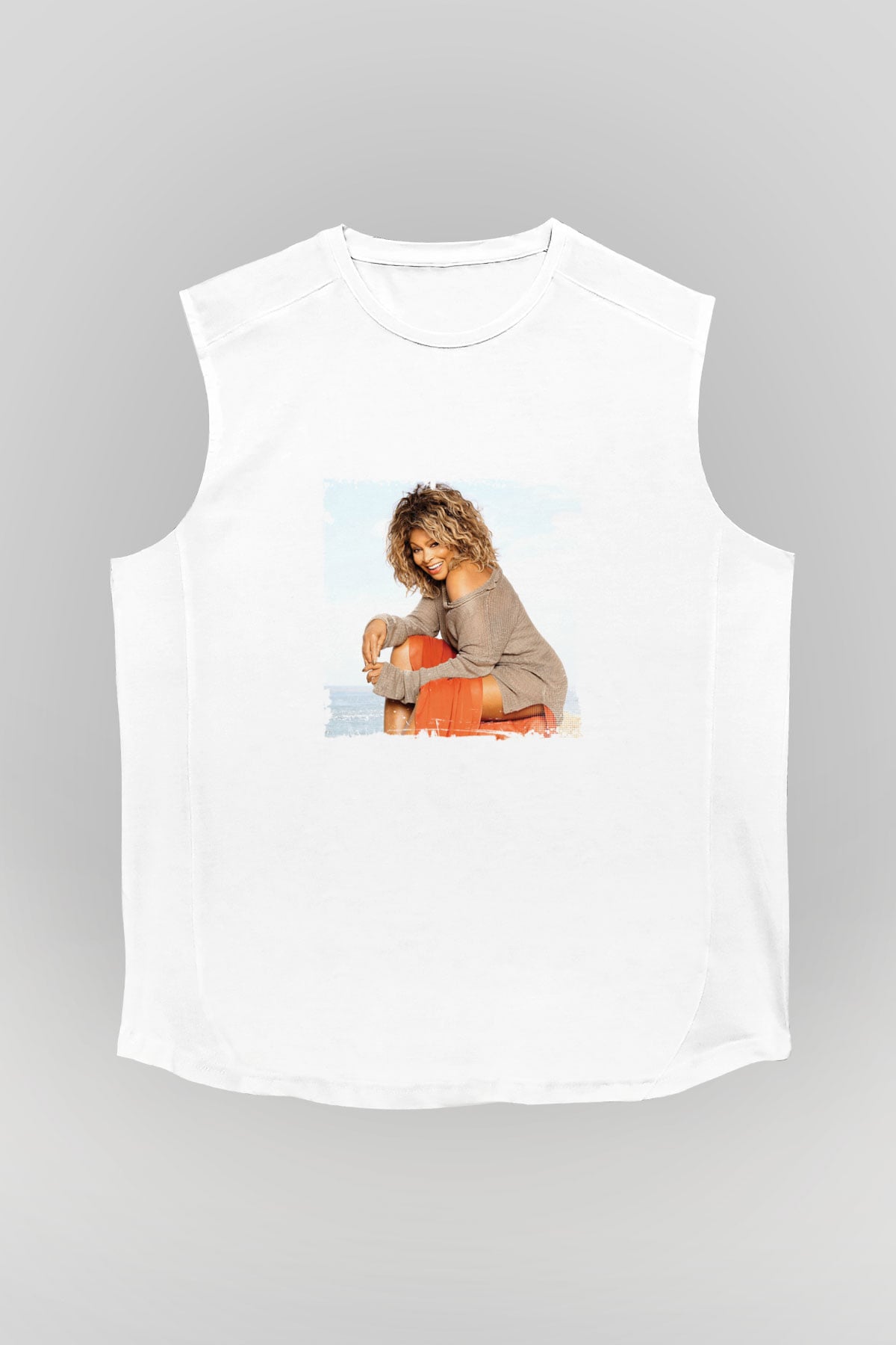 Tine Turner Baskılı Unisex Beyaz Kolsuz Tişört