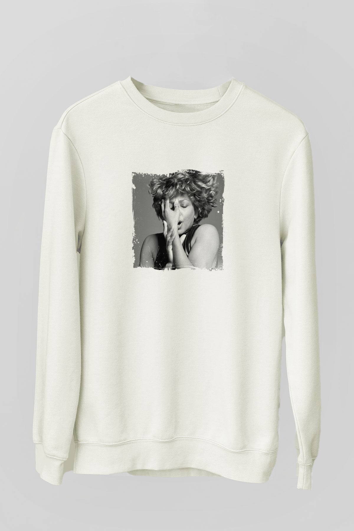 Tine Turner Baskılı Unisex Beyaz Sweatshirt