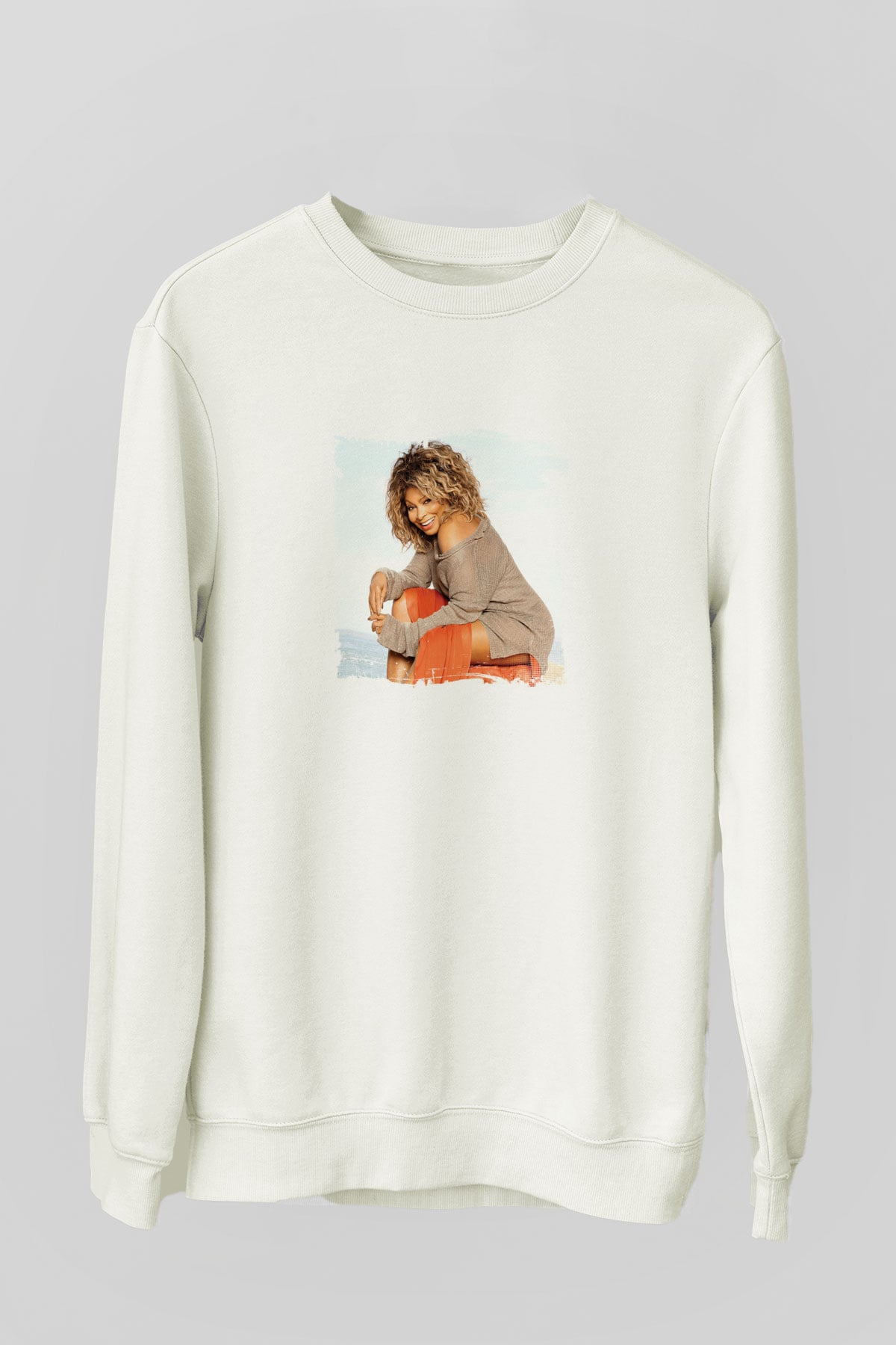 Tine Turner Baskılı Unisex Beyaz Sweatshirt