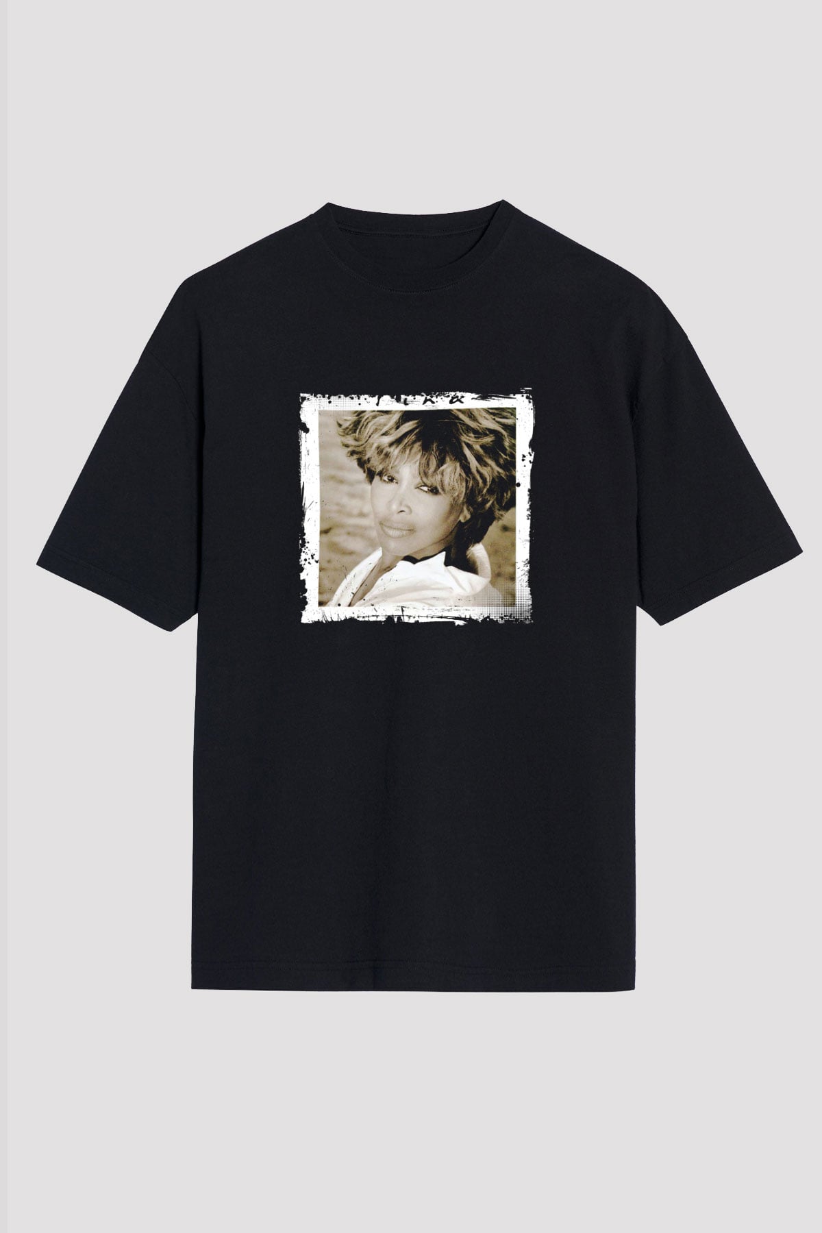 Tine Turner Baskılı Unisex Oversize Siyah Tişört