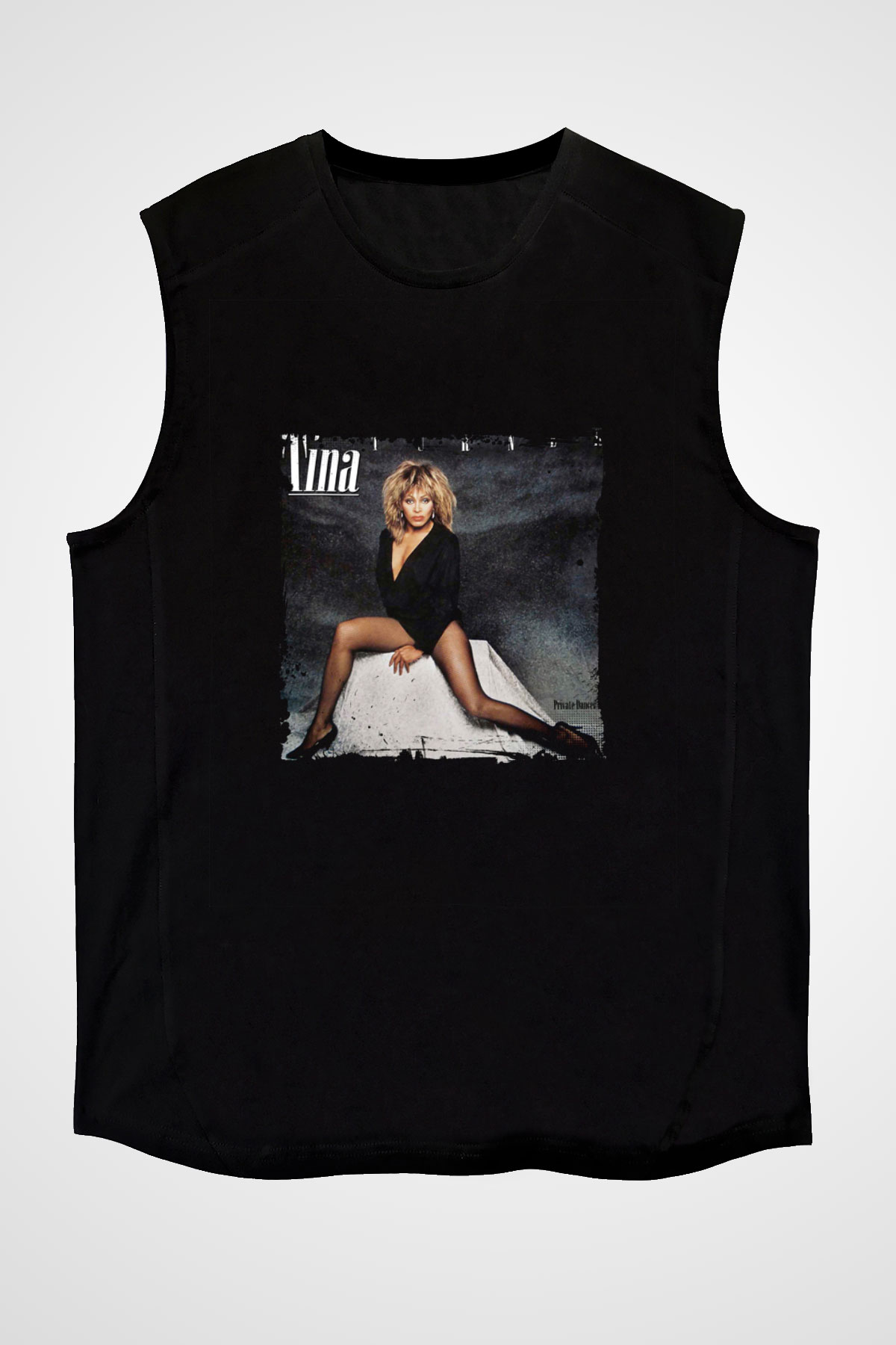 Tine Turner Baskılı Unisex Siyah Kolsuz Tişört