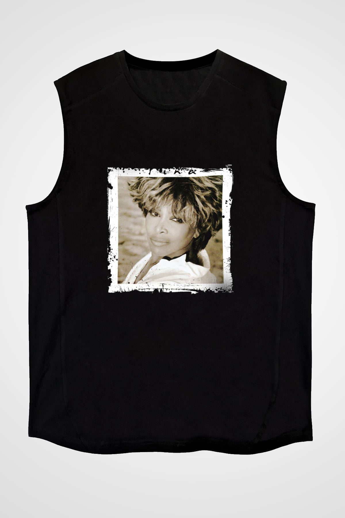 Tine Turner Baskılı Unisex Siyah Kolsuz Tişört