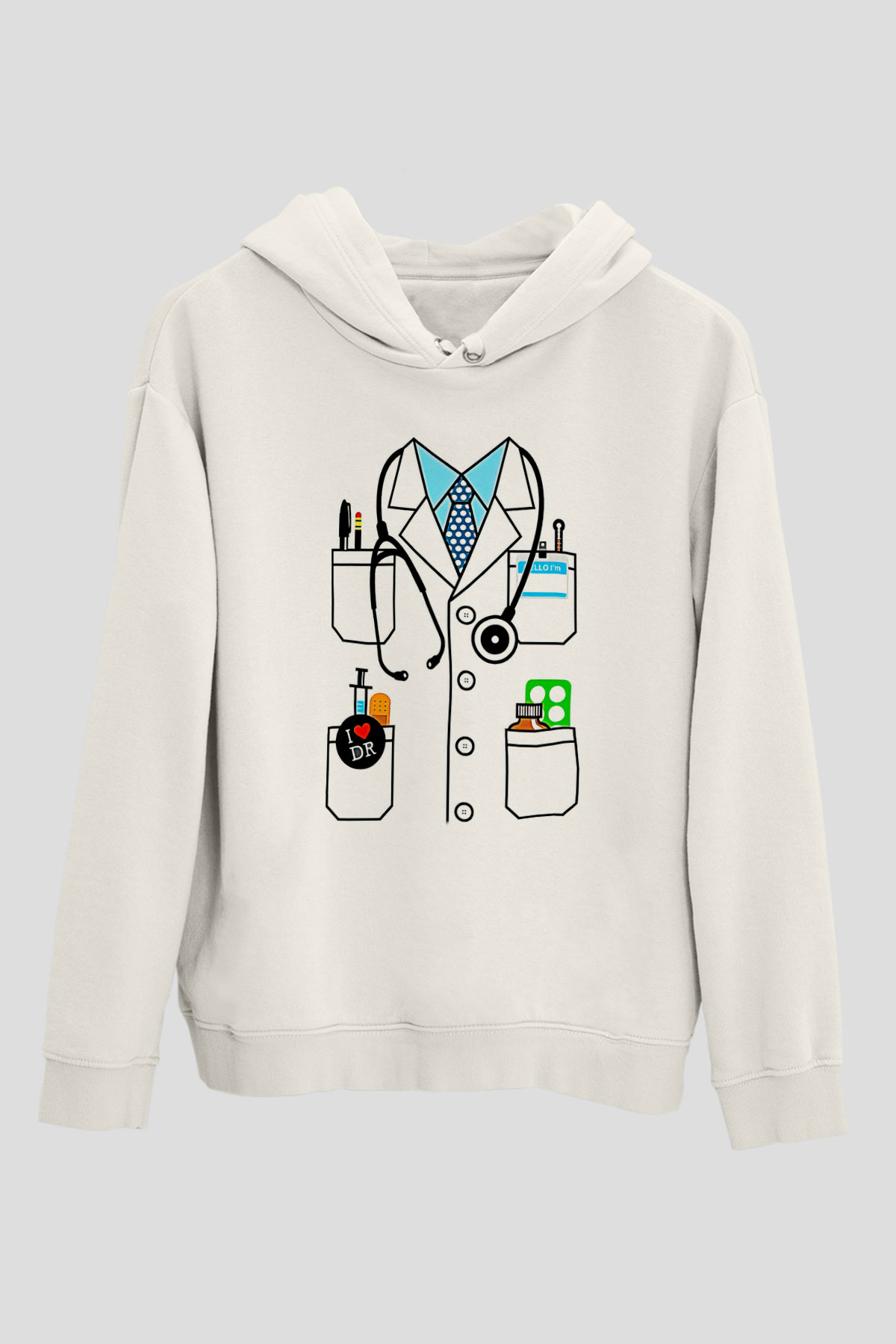 Tıp Bayramı Baskılı Beyaz Unisex Kapüşonlu Sweatshirt