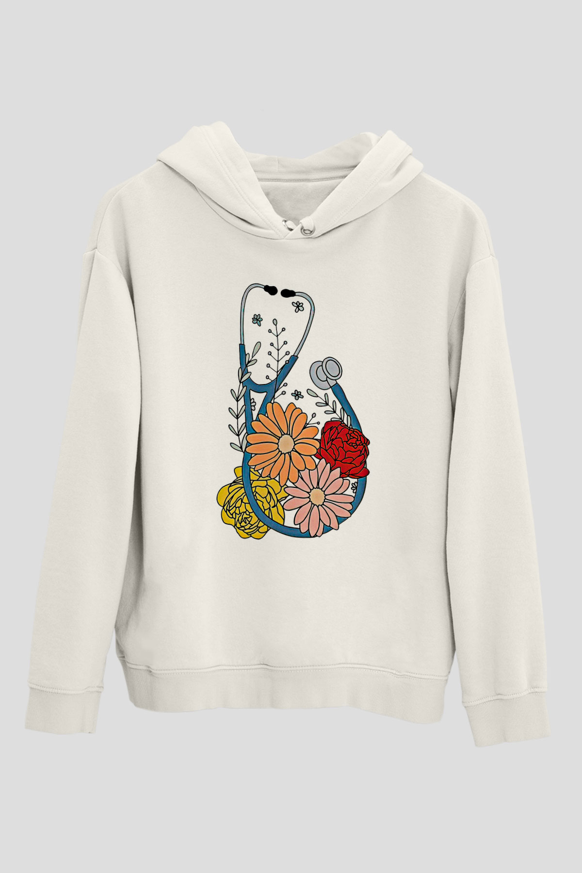 Tıp Bayramı Baskılı Beyaz Unisex Kapüşonlu Sweatshirt