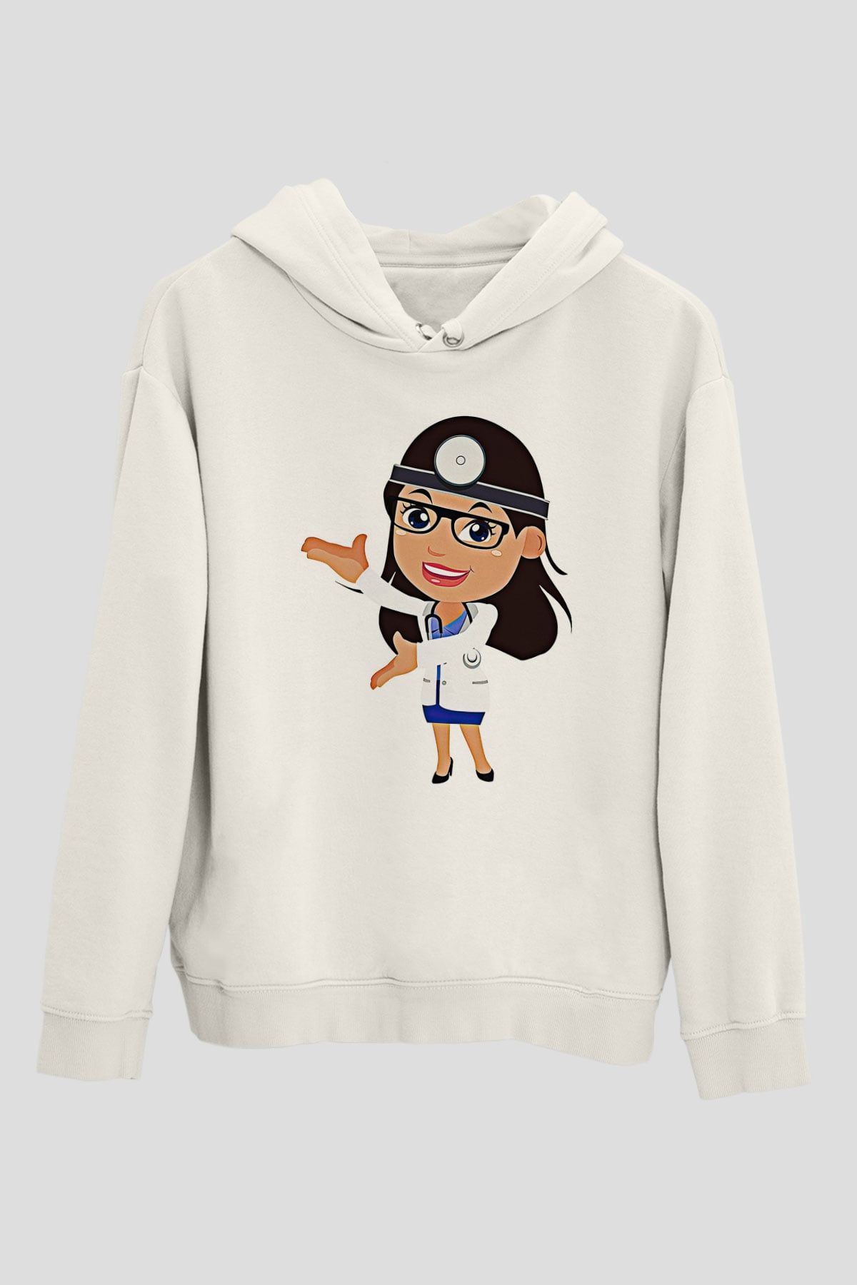 Tıp Bayramı Baskılı Beyaz Unisex Kapüşonlu Sweatshirt
