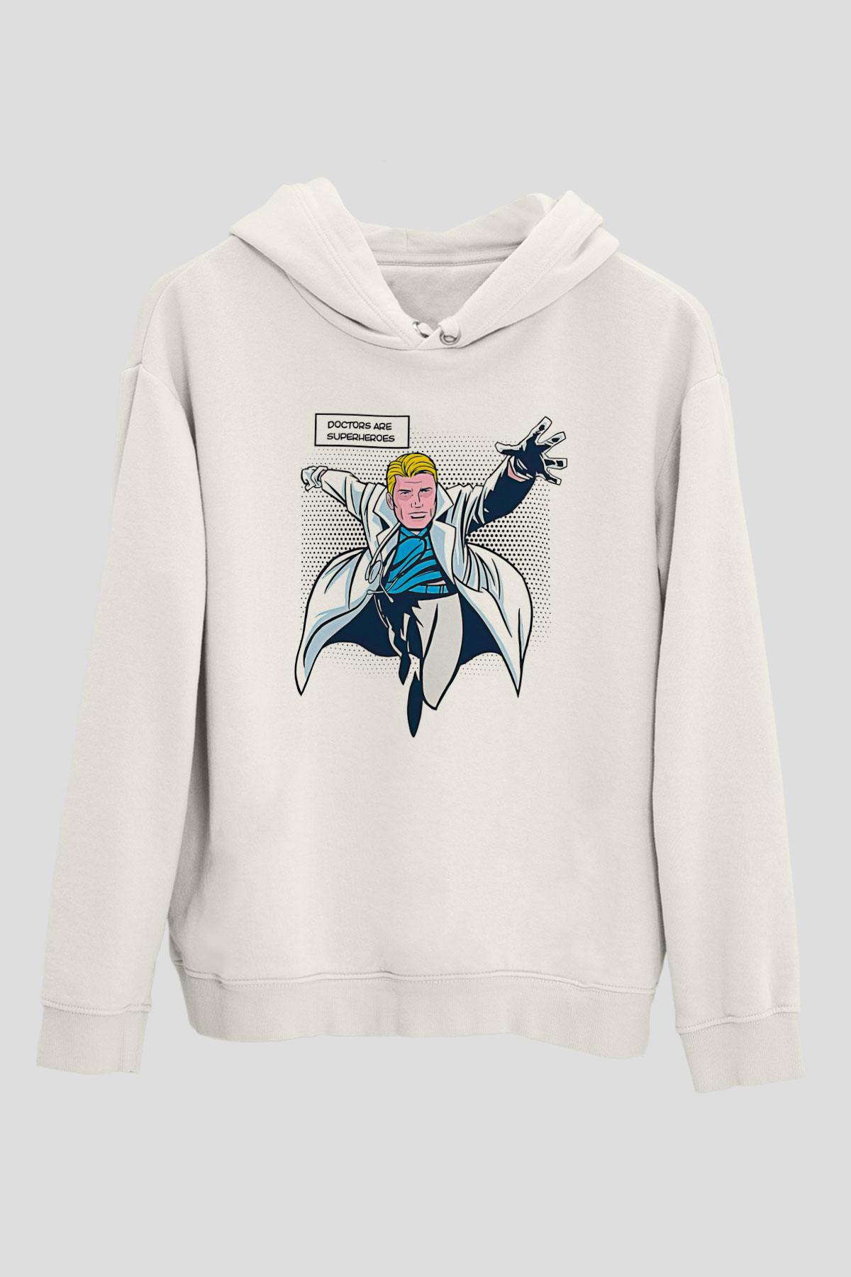 Tıp Bayramı Baskılı Beyaz Unisex Kapüşonlu Sweatshirt