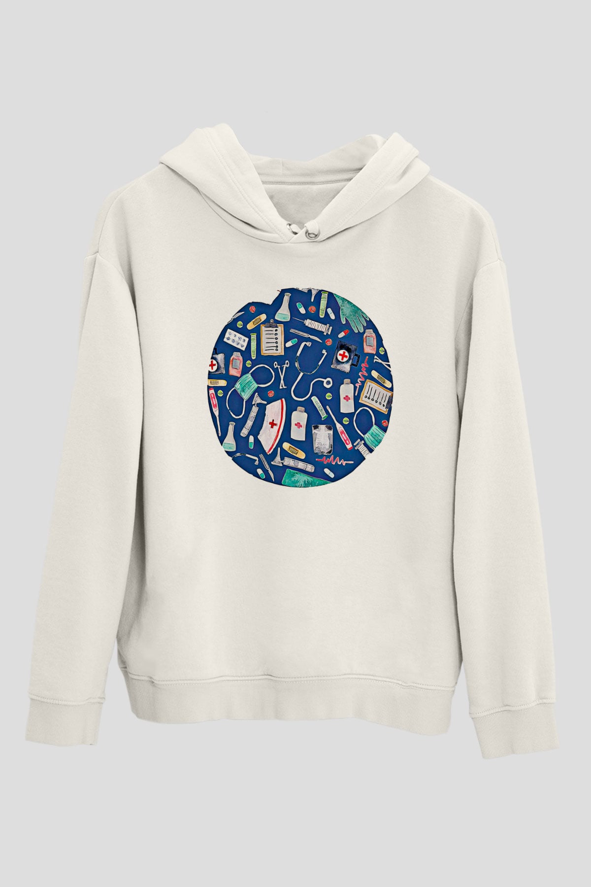 Tıp Bayramı Baskılı Beyaz Unisex Kapüşonlu Sweatshirt