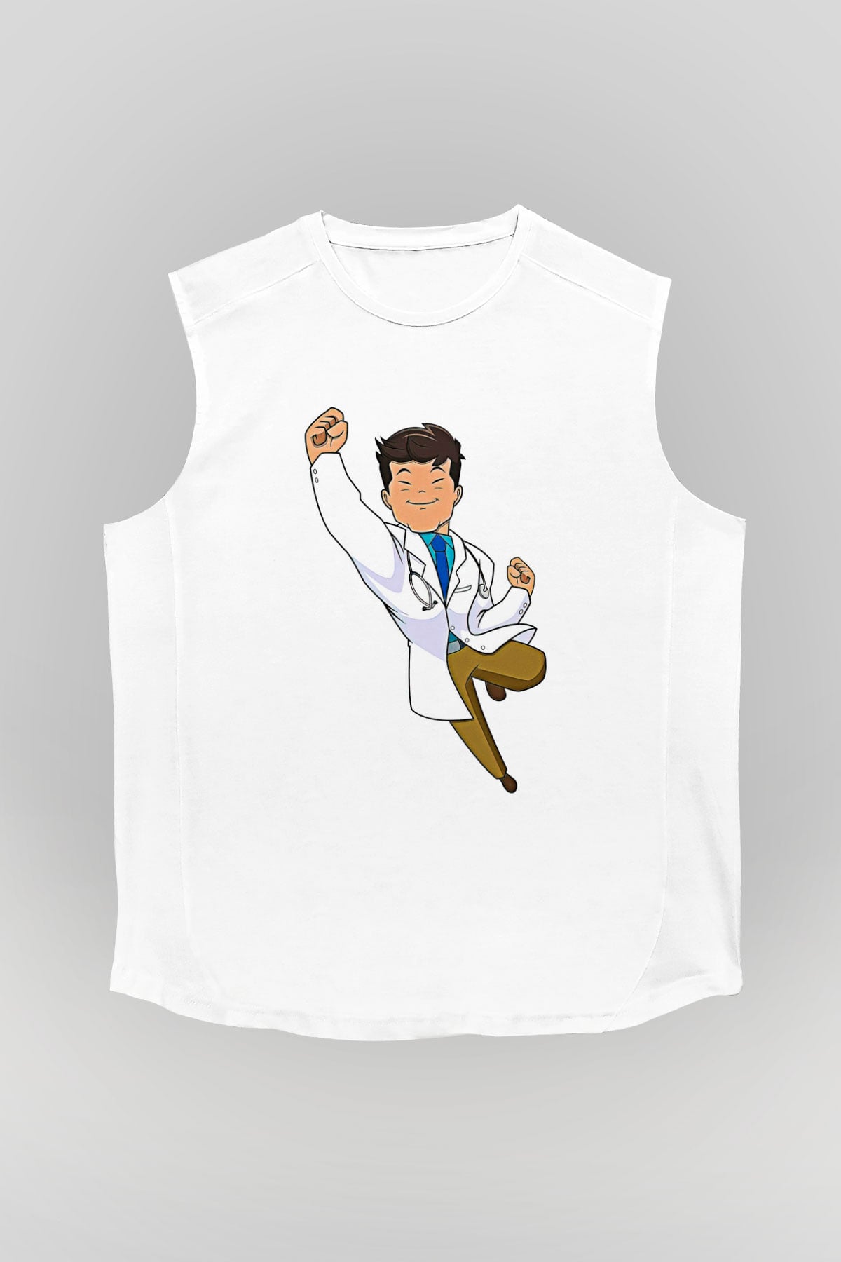 Tıp Bayramı Baskılı Beyaz Unisex Kolsuz Tişört - Tshirt