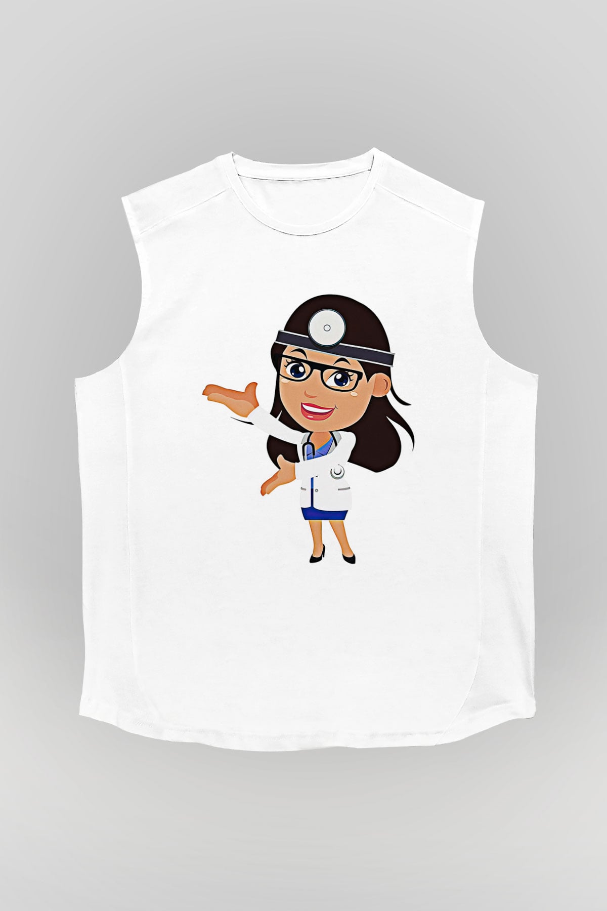 Tıp Bayramı Baskılı Beyaz Unisex Kolsuz Tişört - Tshirt
