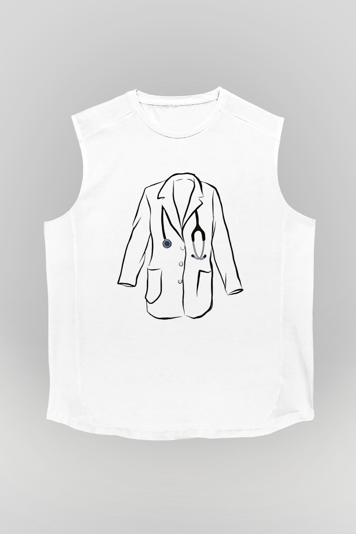 Tıp Bayramı Baskılı Beyaz Unisex Kolsuz Tişört - Tshirt