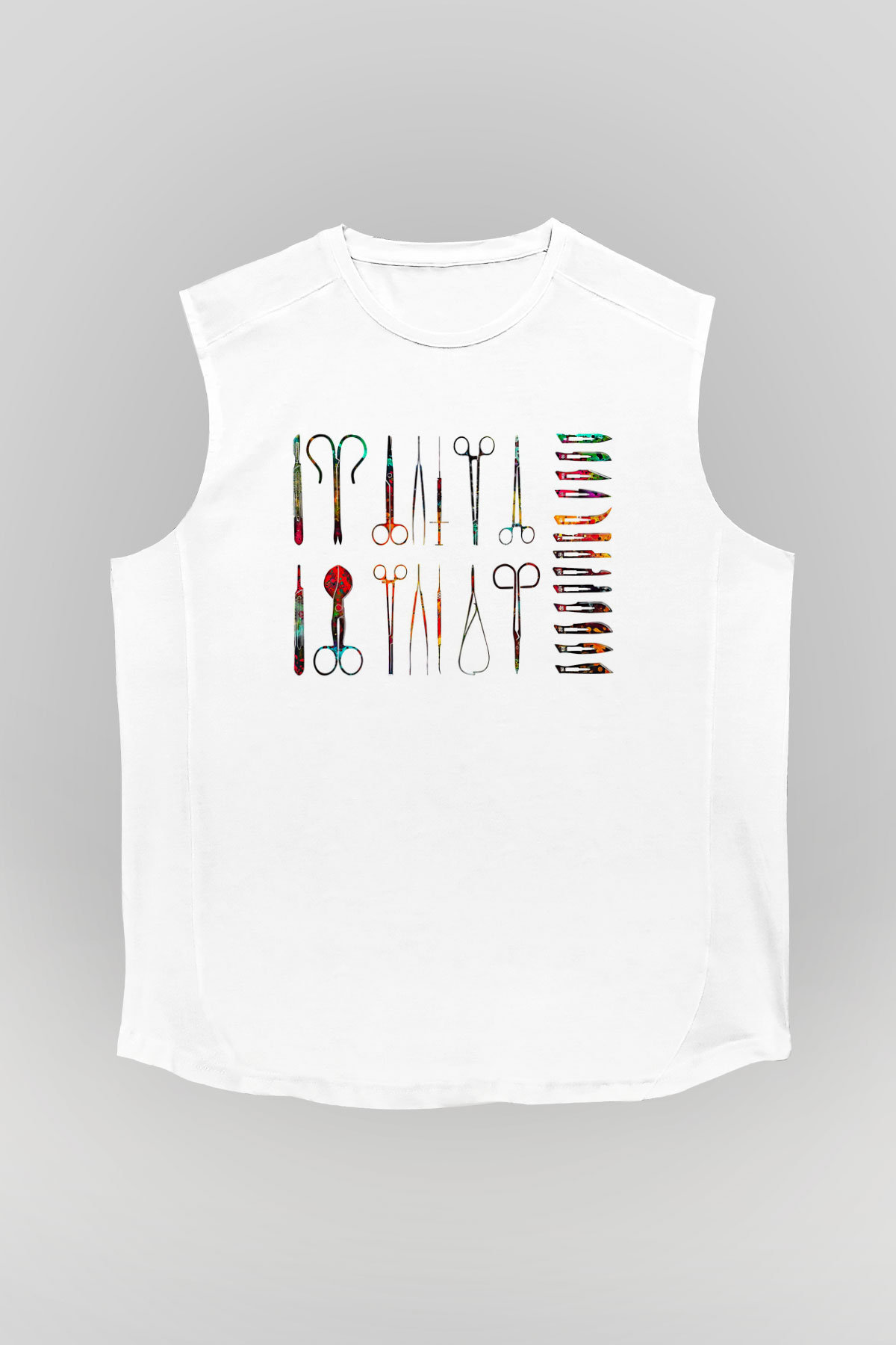 Tıp Bayramı Baskılı Beyaz Unisex Kolsuz Tişört - Tshirt