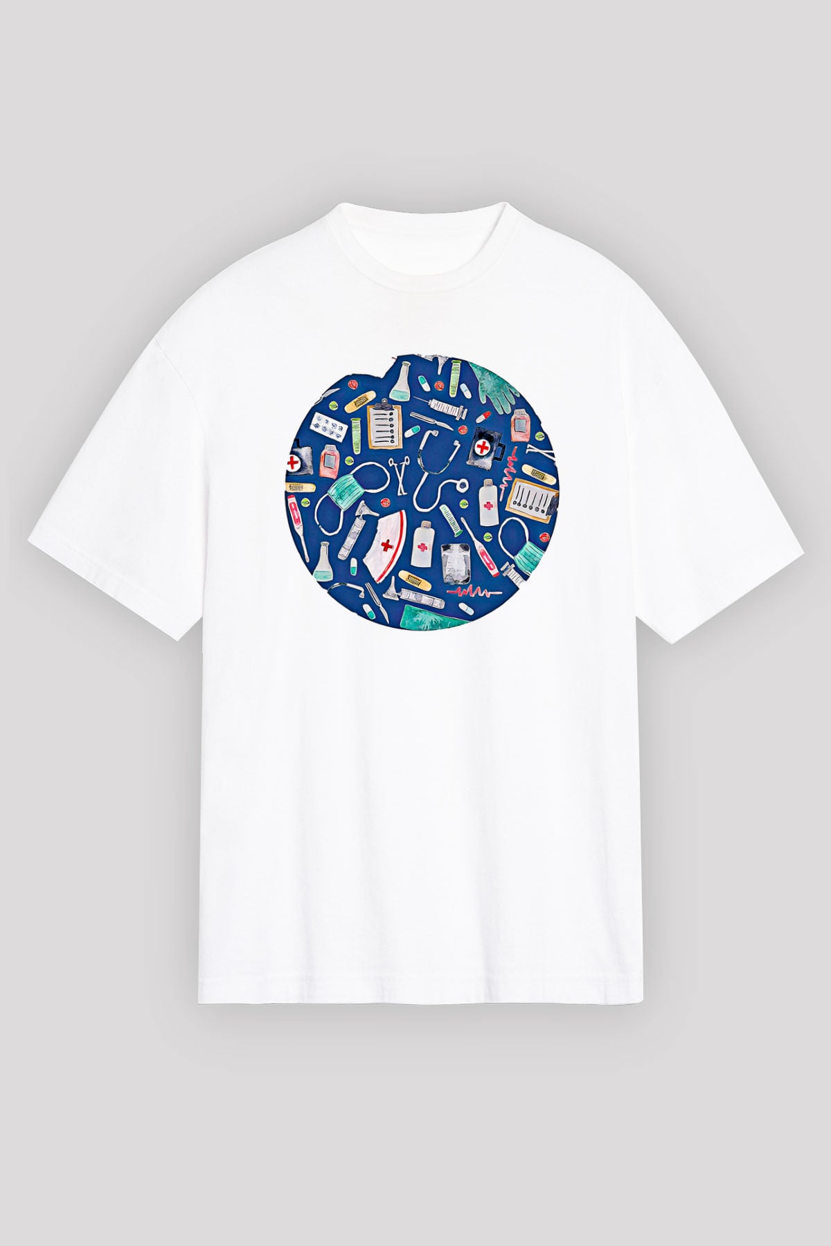 Tıp Bayramı Baskılı Beyaz Unisex Oversize Tişört - Tshirt