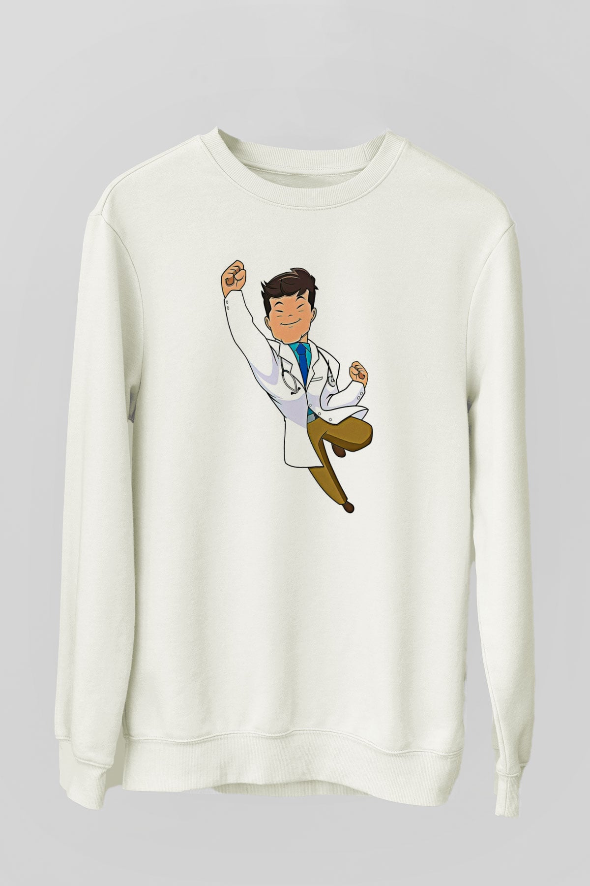 Tıp Bayramı Baskılı Beyaz Unisex Sweatshirt