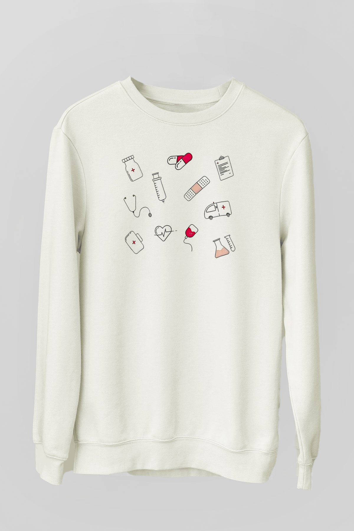 Tıp Bayramı Baskılı Beyaz Unisex Sweatshirt