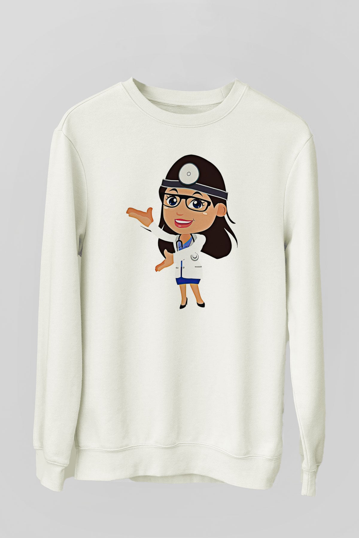Tıp Bayramı Baskılı Beyaz Unisex Sweatshirt
