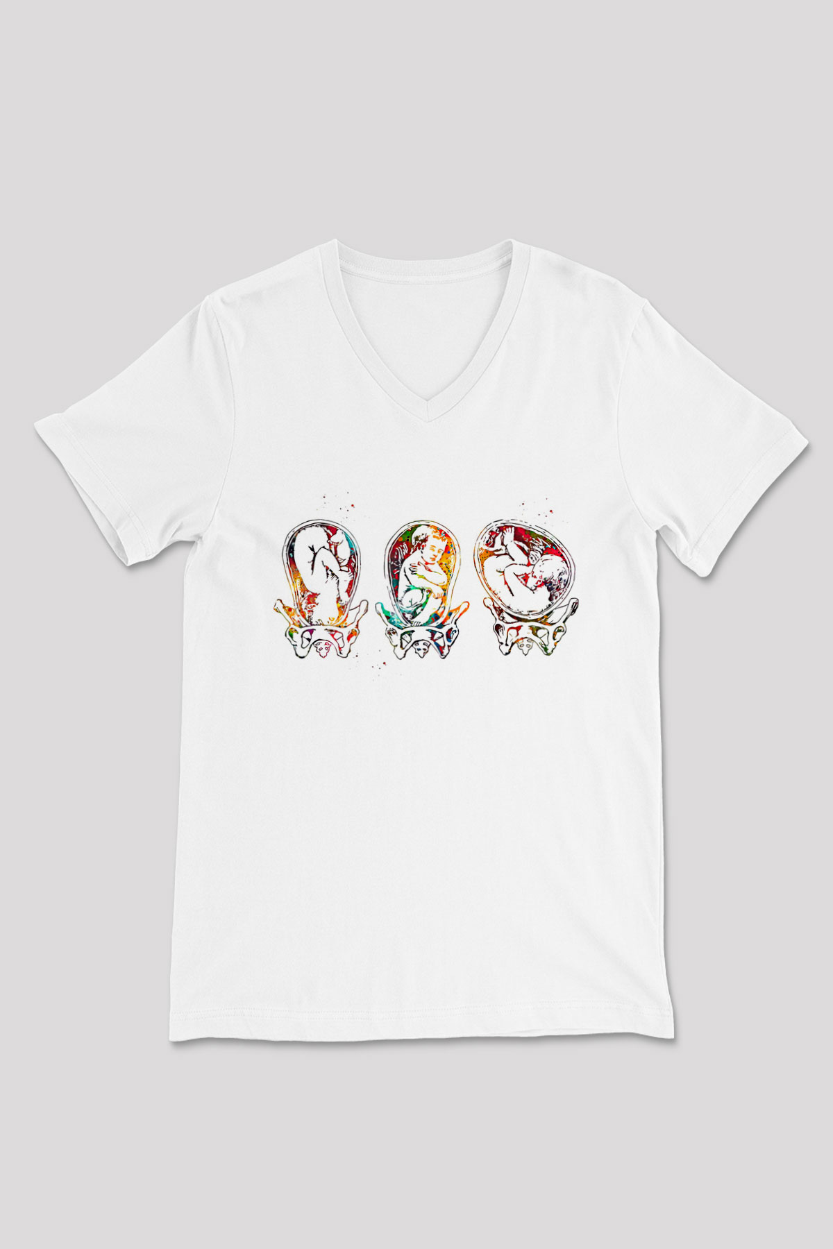 Tıp Bayramı Baskılı Beyaz Unisex V Yaka Tişört - Tshirt