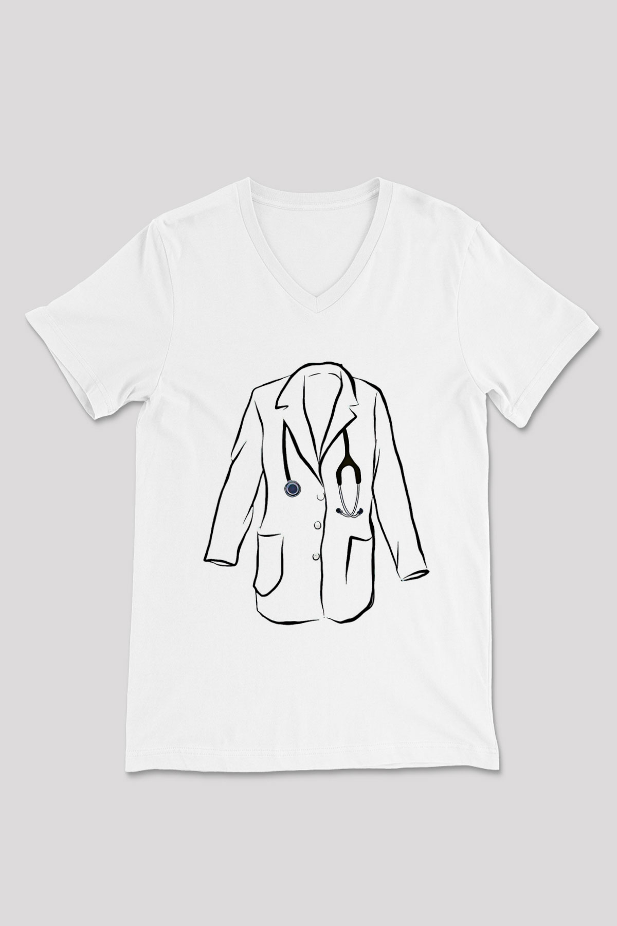 Tıp Bayramı Baskılı Beyaz Unisex V Yaka Tişört - Tshirt