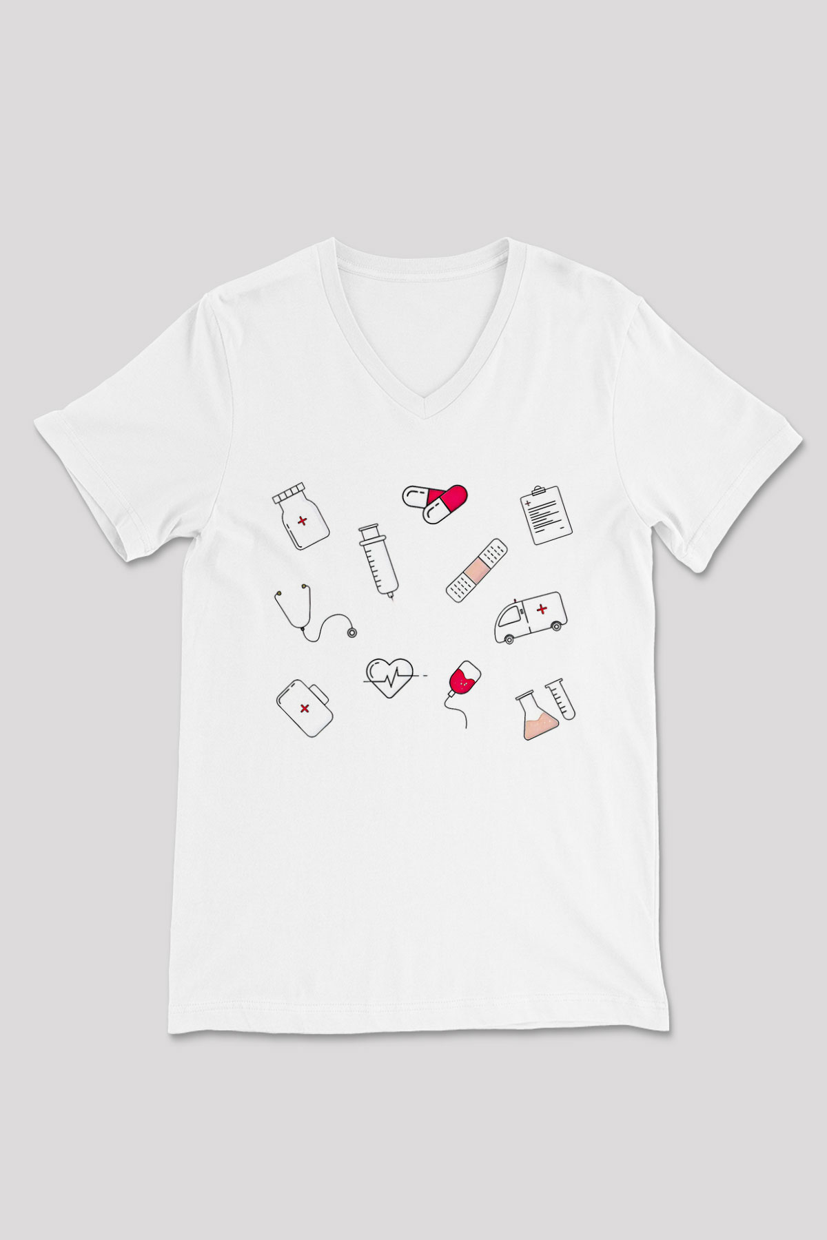 Tıp Bayramı Baskılı Beyaz Unisex V Yaka Tişört - Tshirt