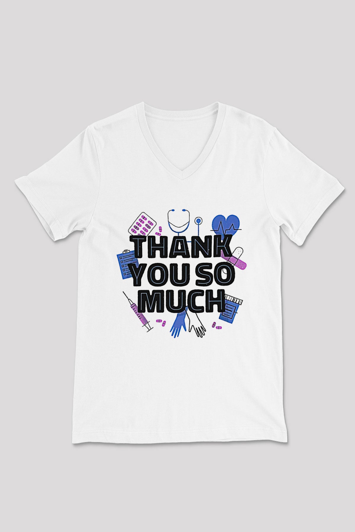 Tıp Bayramı Baskılı Beyaz Unisex V Yaka Tişört - Tshirt